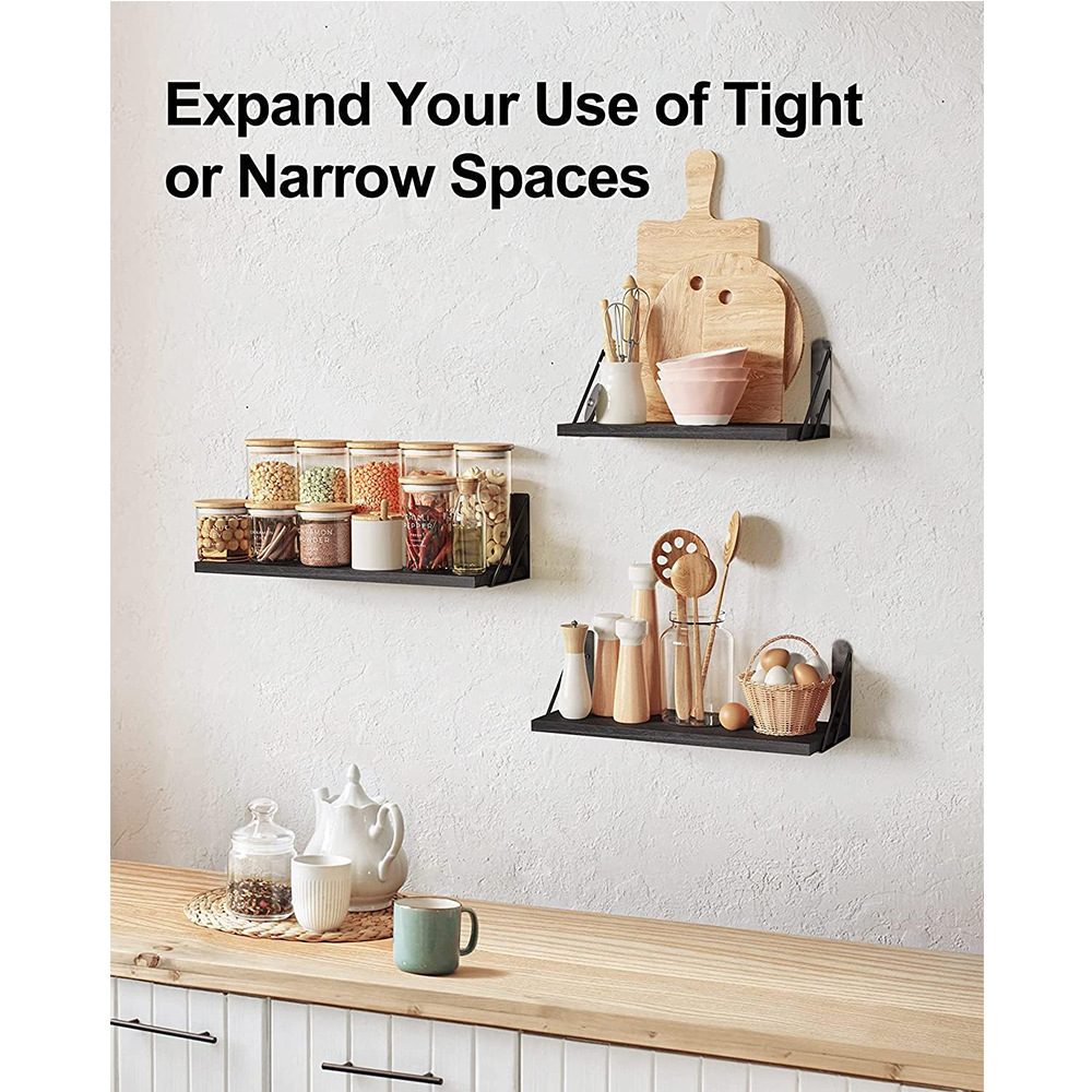Three Rustic Floating Shelves in Warm Brown for Living Rooms and Bedrooms