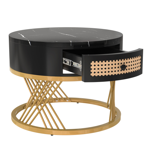 Set of 2 Round Nesting Coffee Tables with Gold Legs & Storage