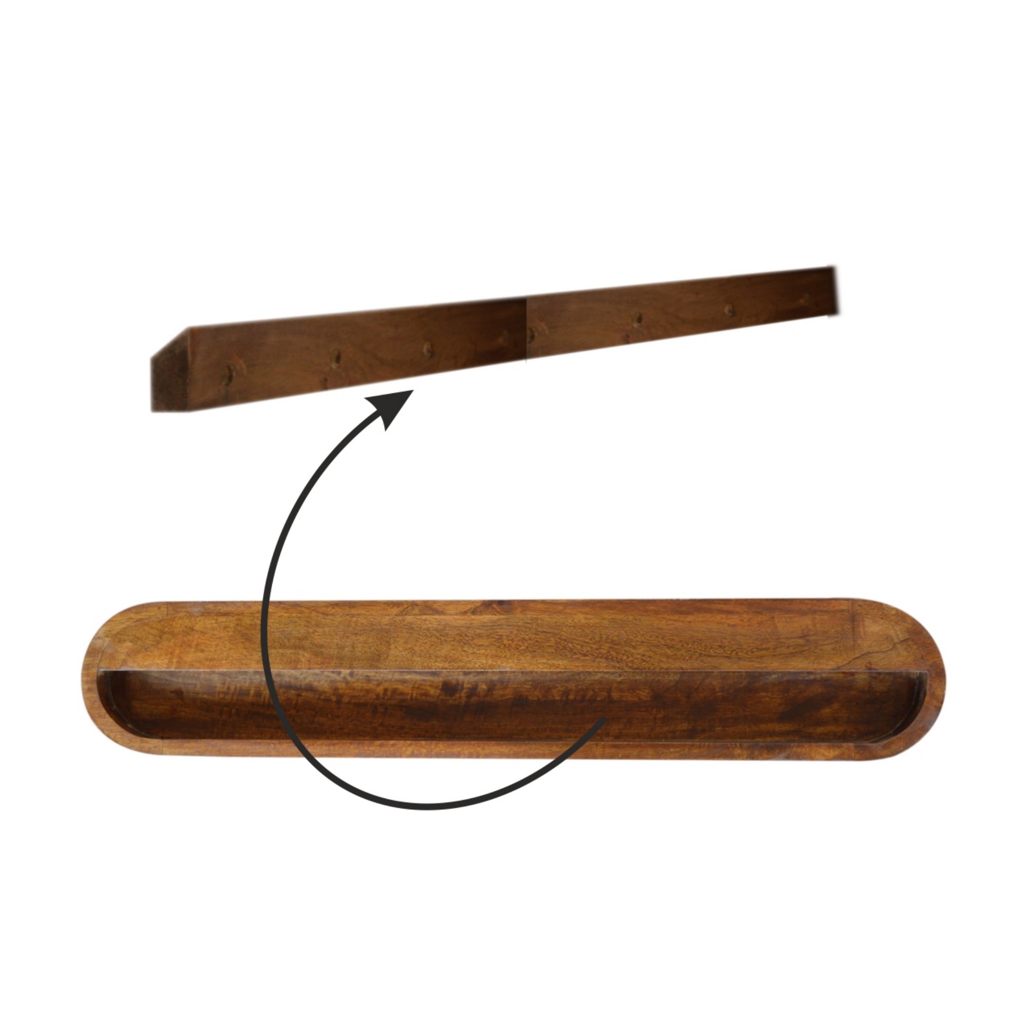 Floating chestnut solid mango wood console table mounted to a UK hallway wall with two drawers