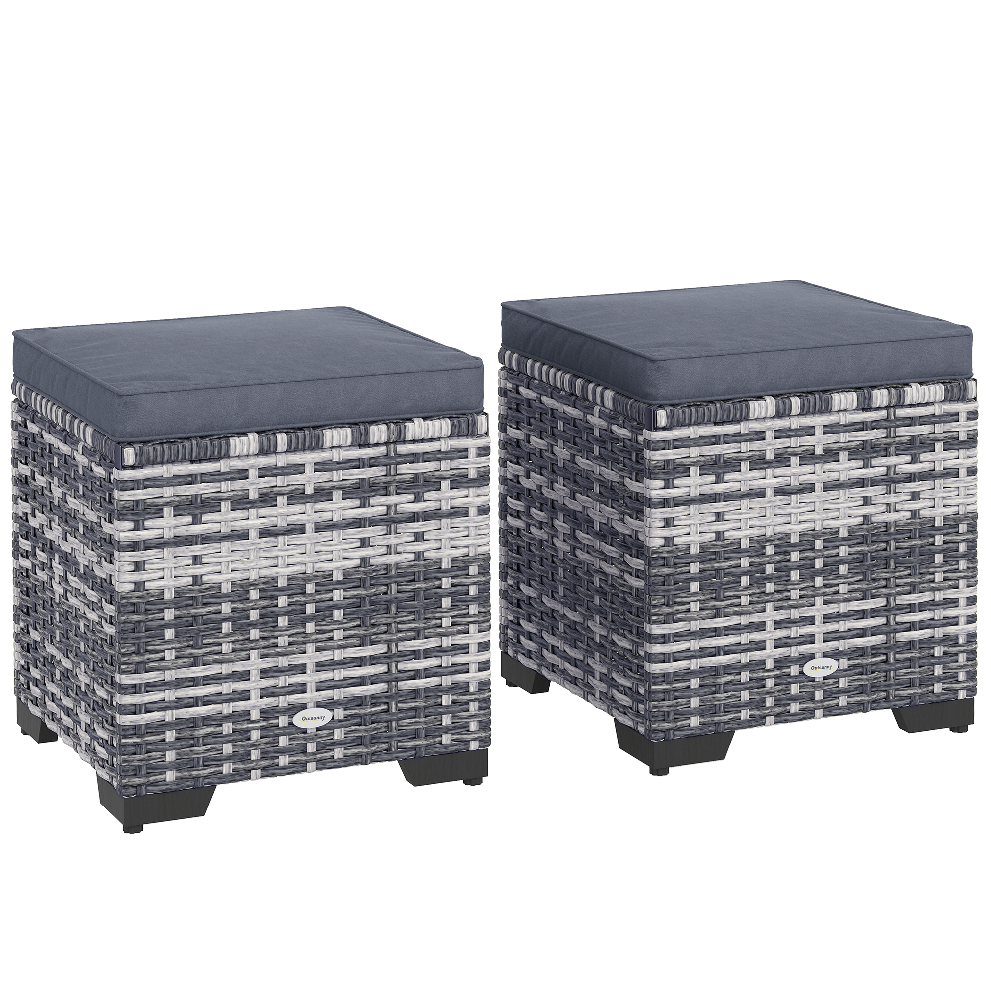 Dark Grey Rattan Storage Ottomans