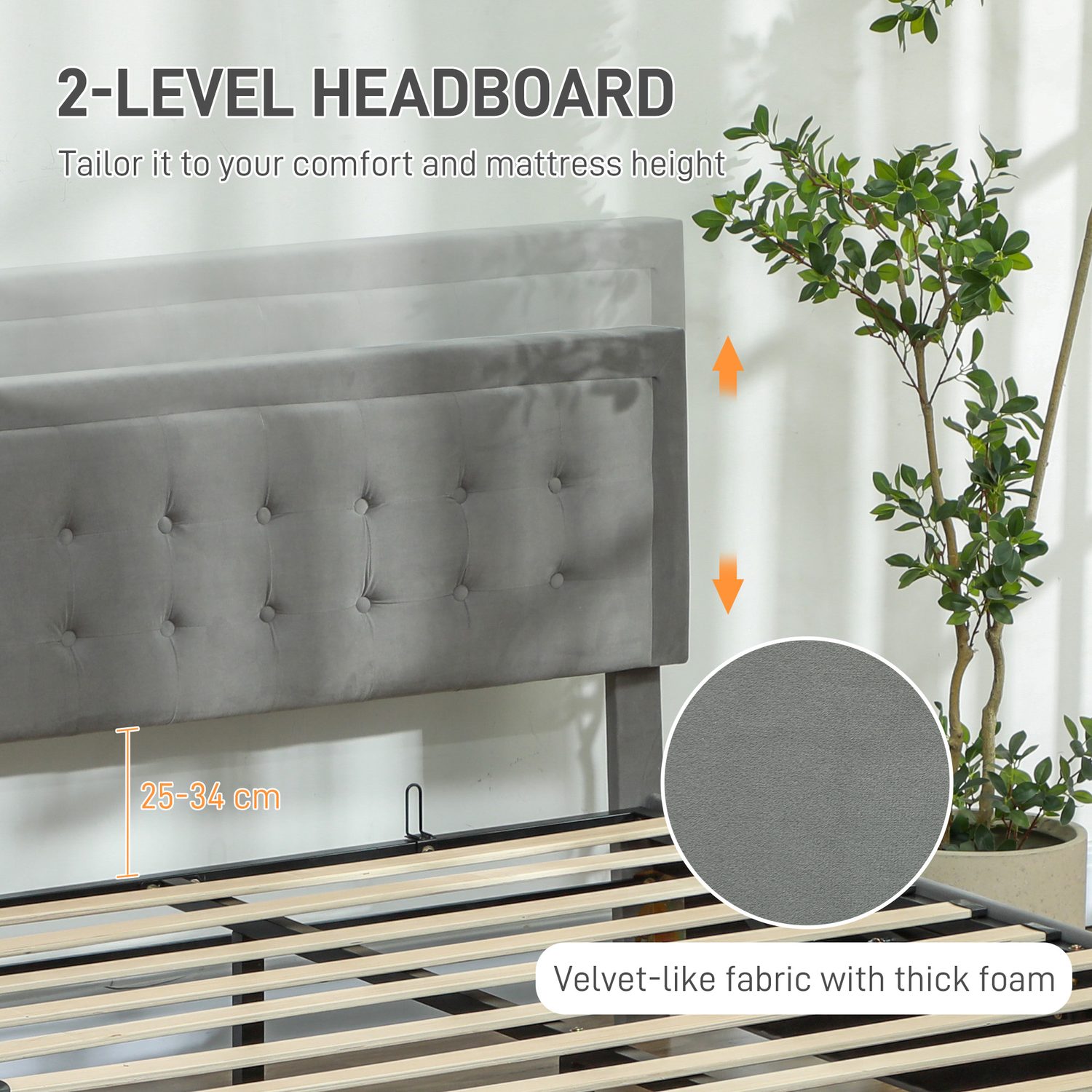 Grey Velvet Double Ottoman Bed with Front Storage Drawer