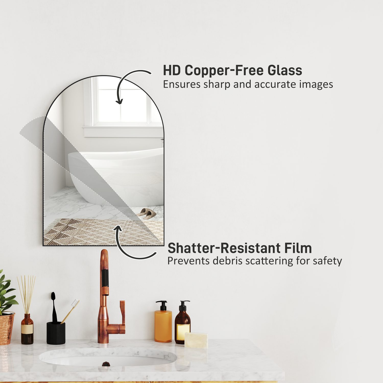 Arched Wall Mirror in Black Metal Frame, 50 x 70cm