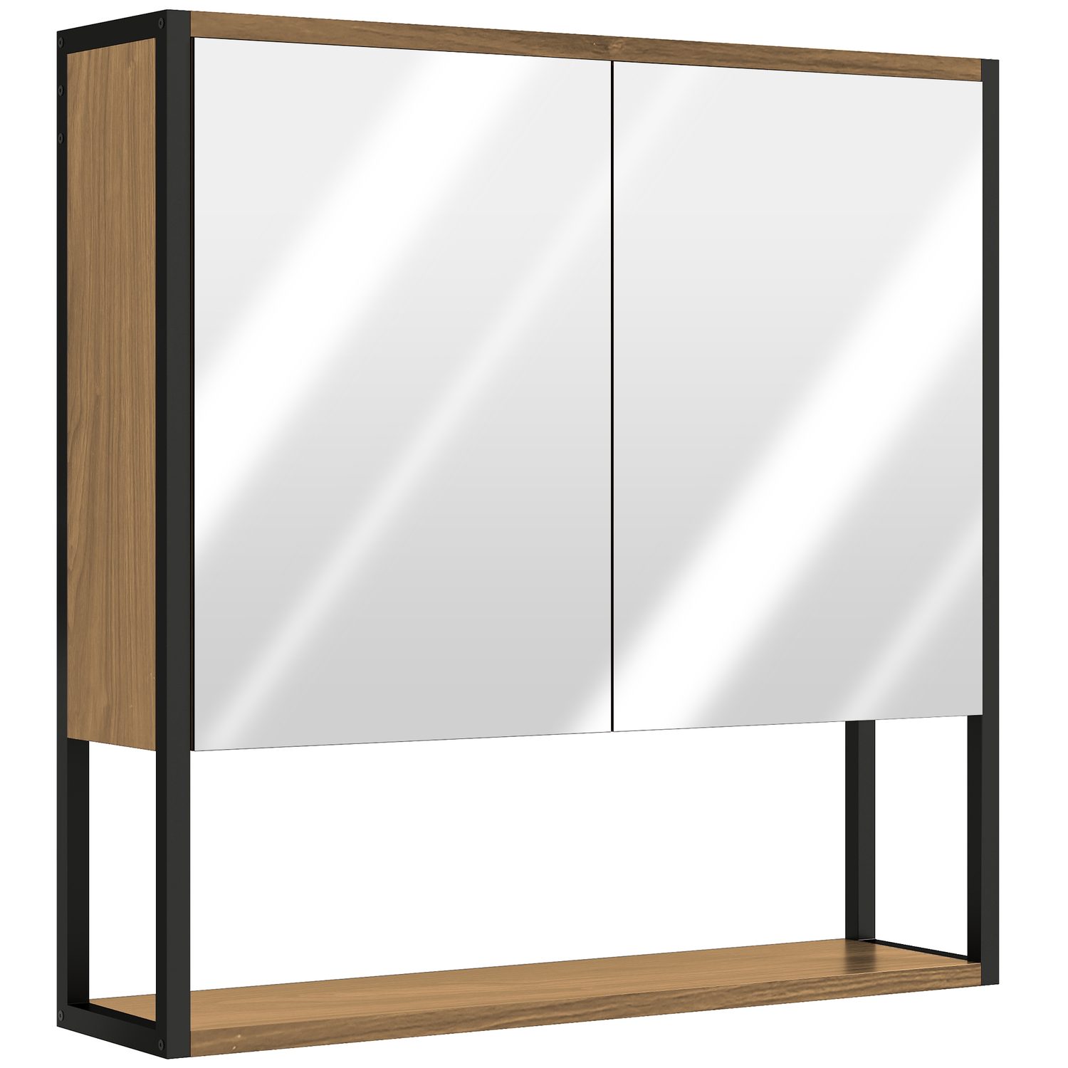 Industrial style natural wood and black steel bathroom mirror cabinet