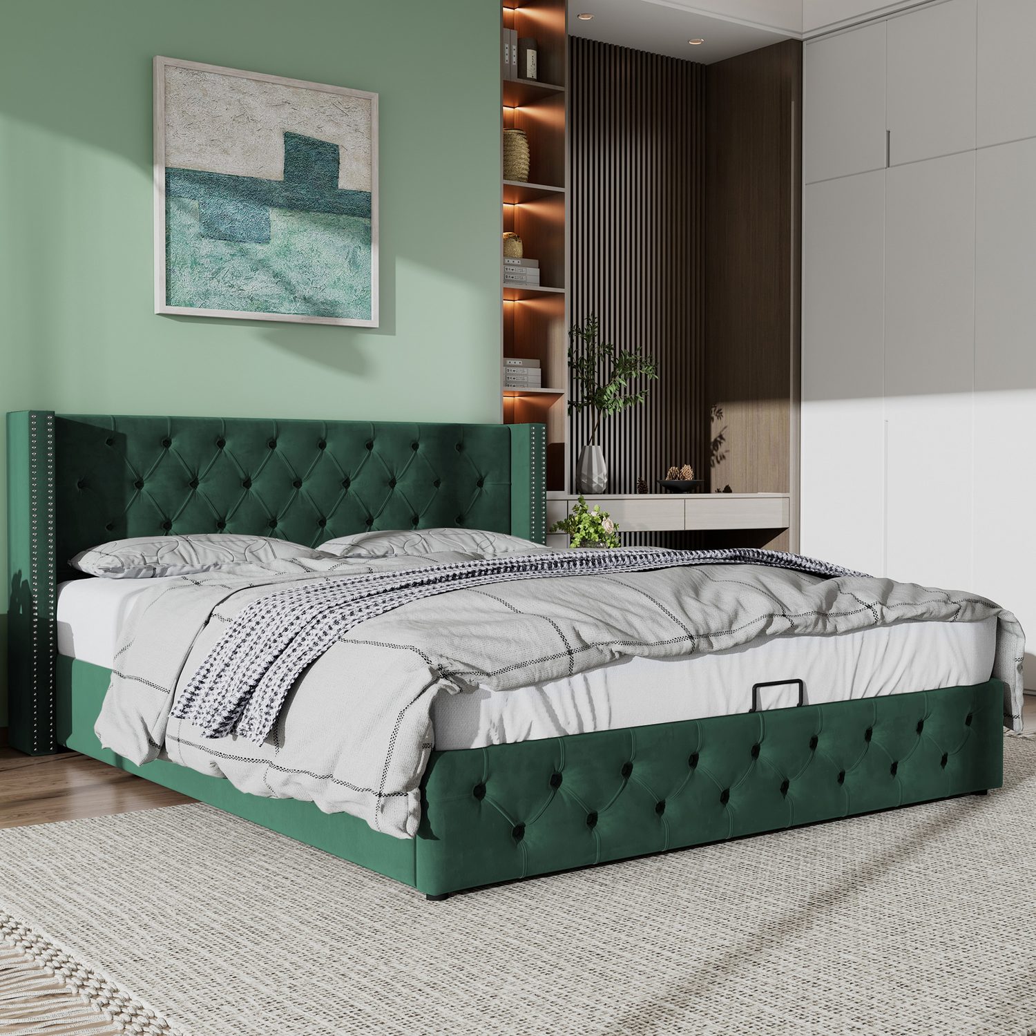 The Elegant Green Velvet Bed with Effortless Storage