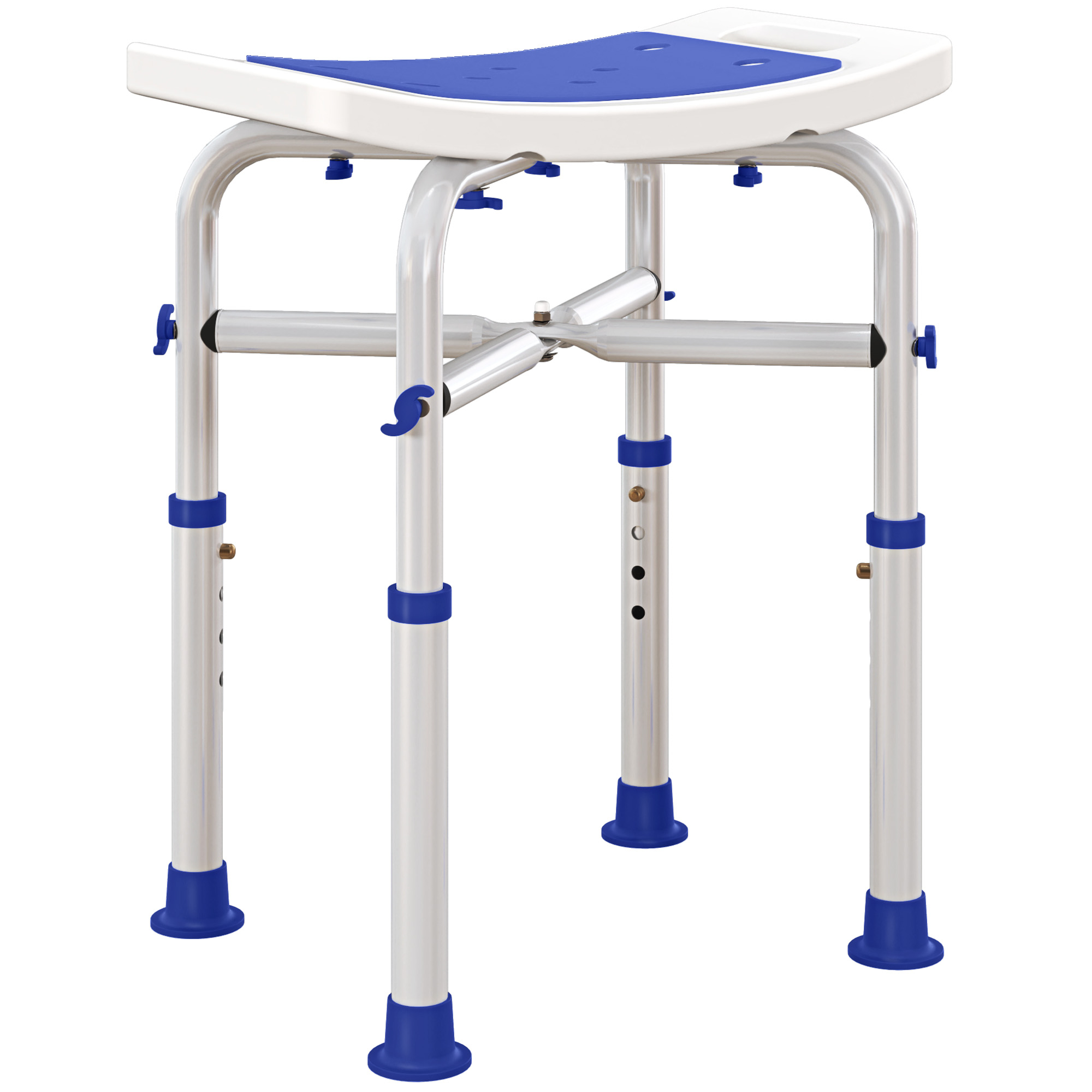 White adjustable shower stool with four wide suction feet