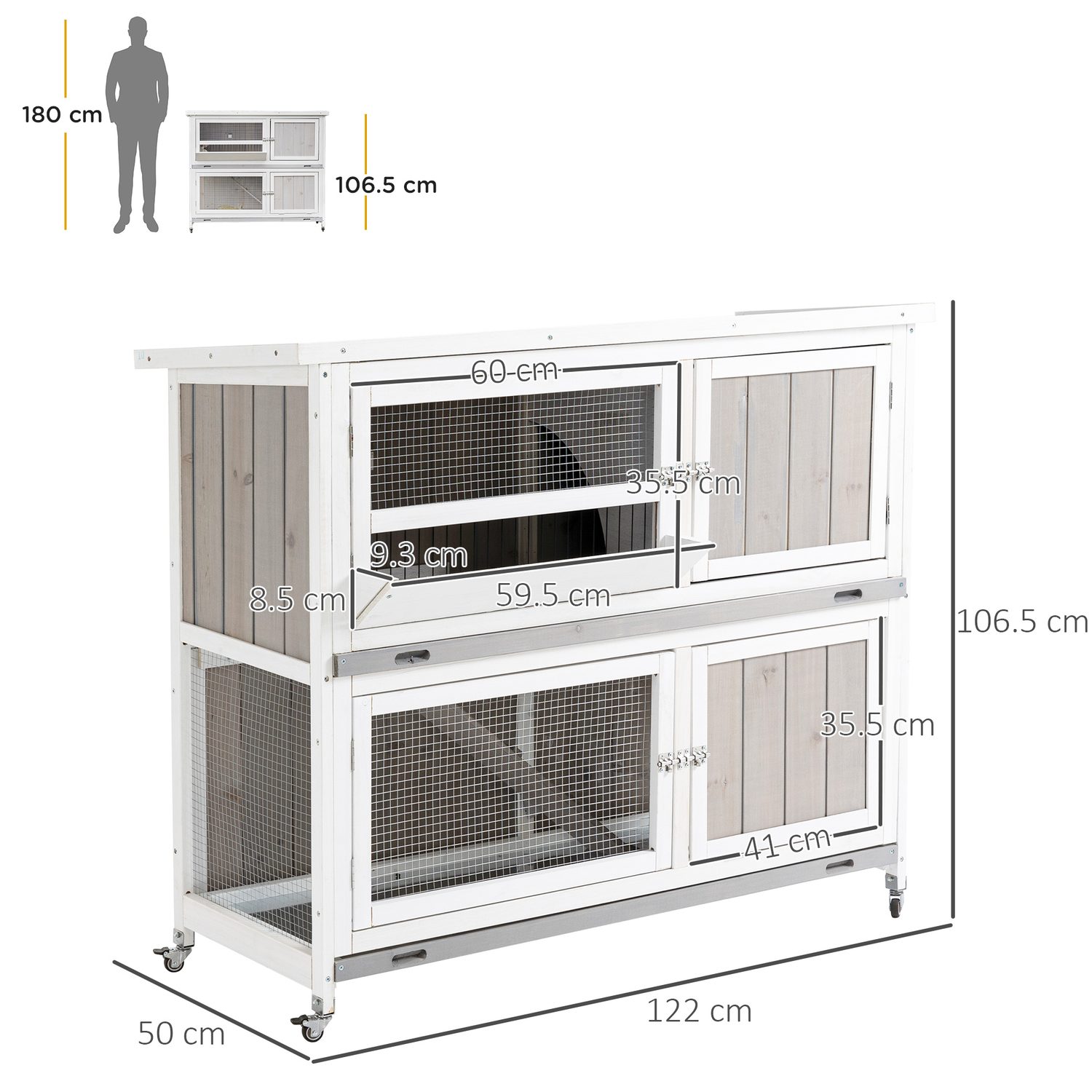 Two-Tier Wooden Pet Hutch - White