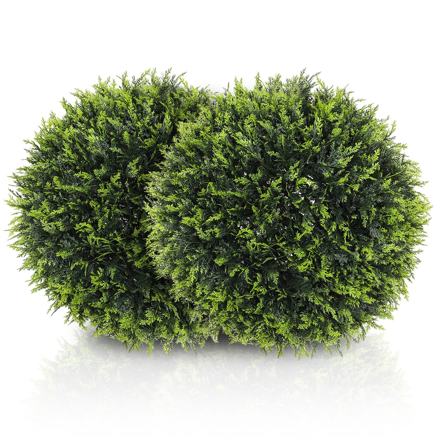 Set of two 45cm UV-protected cedar topiary balls in matching pots