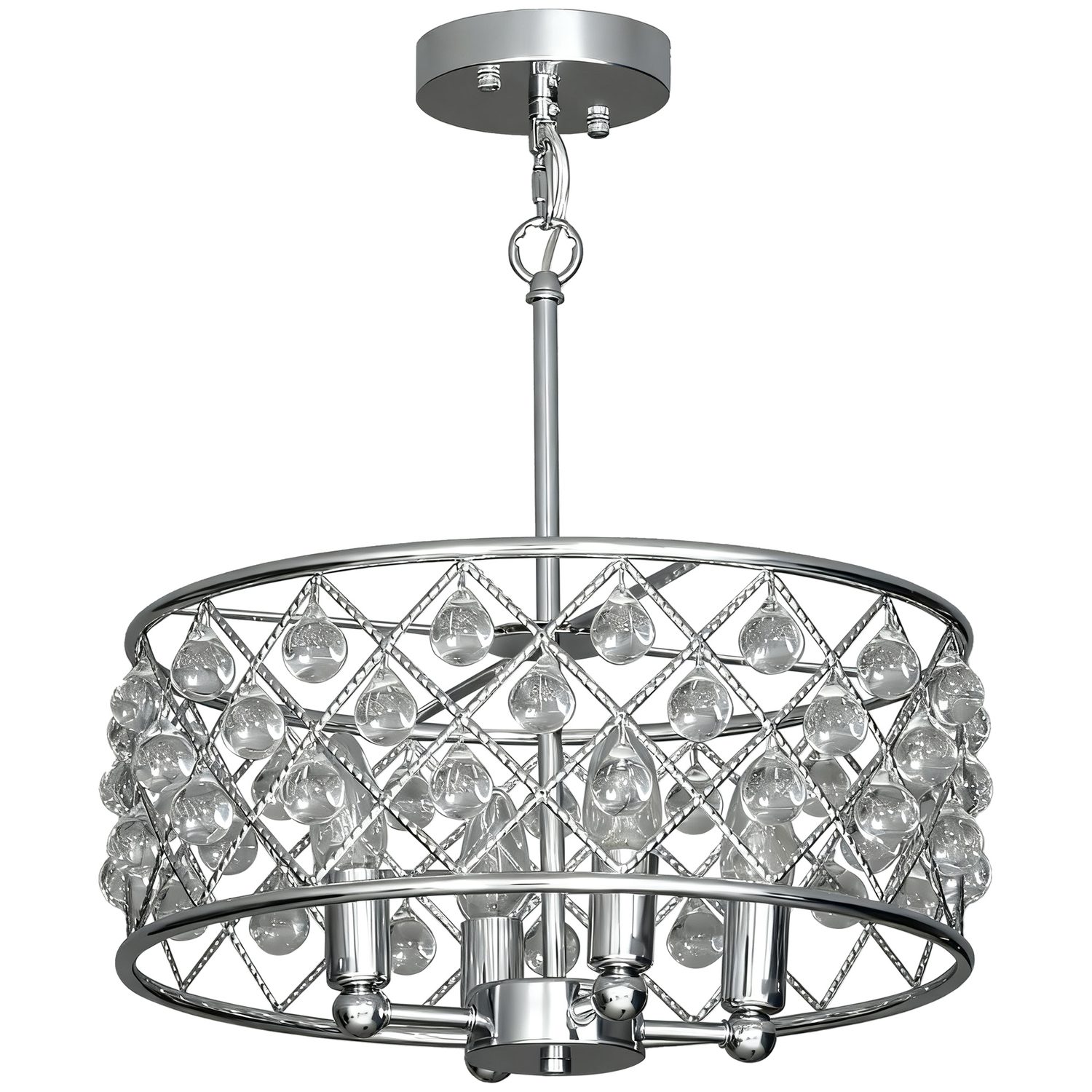 Silver Crystal Chandelier with Four E14 Bulb Holders