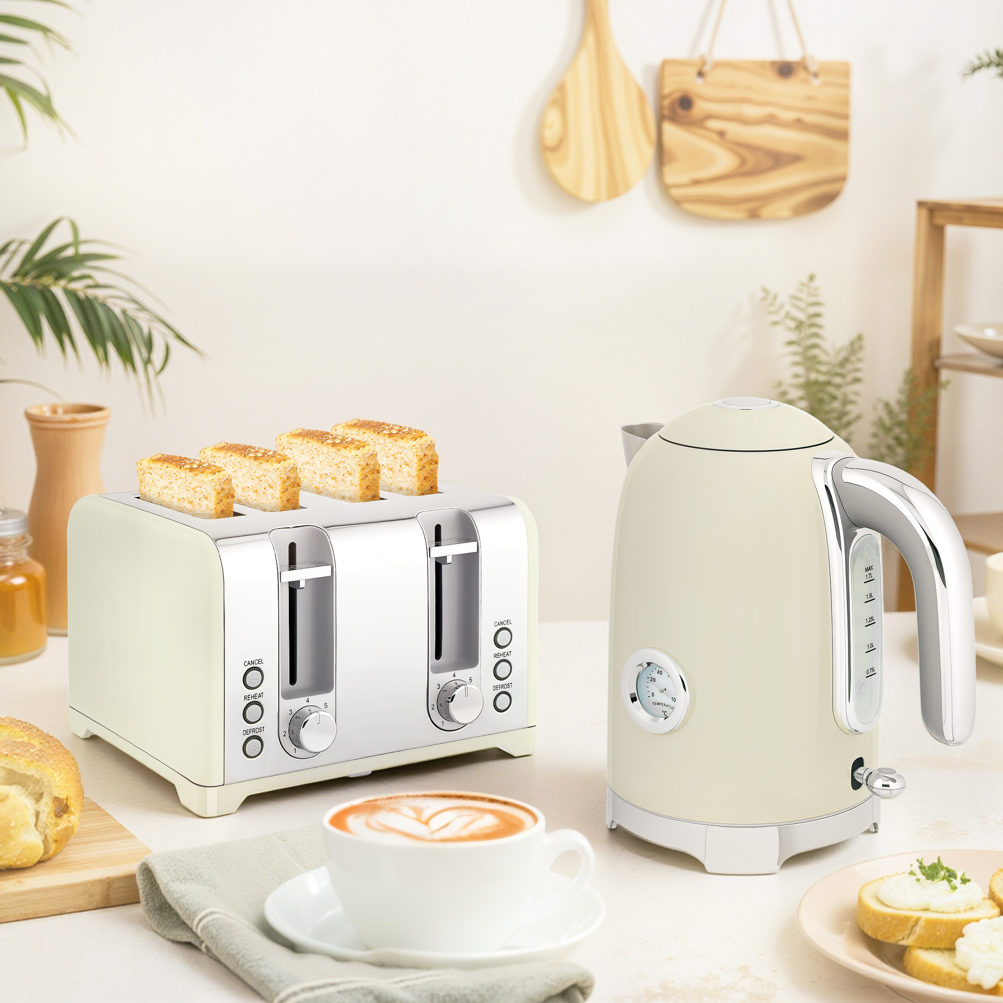 Retro Grey Kettle & 4-Slice Toaster Set