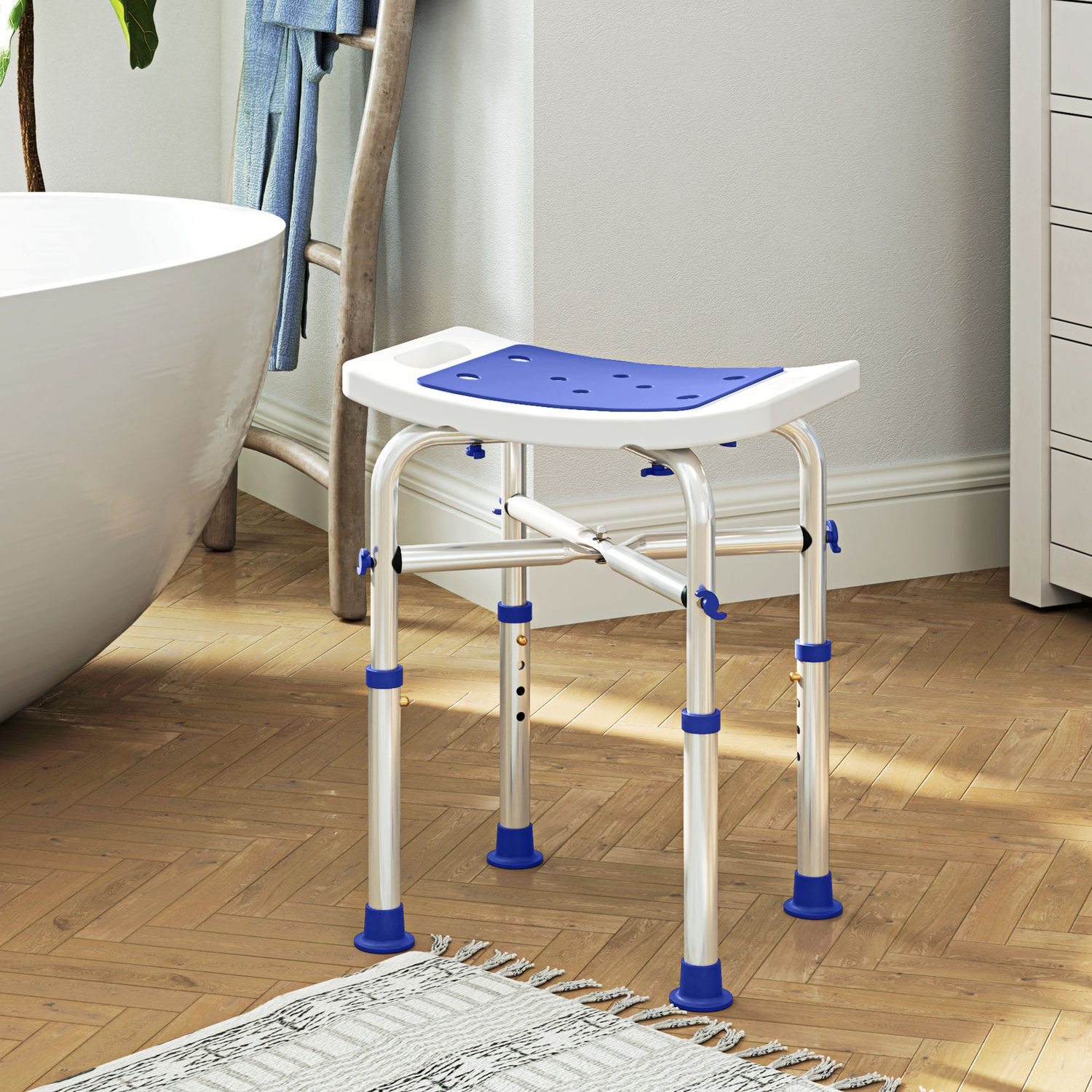 Height-Adjustable Shower Stool with Suction Feet, 44-51.5cm