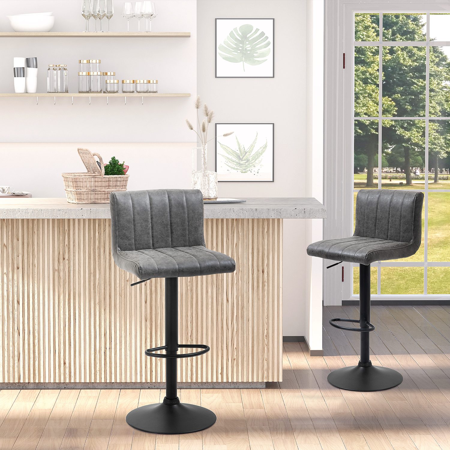 Grey Adjustable Barstools for Kitchen Counter Seating
