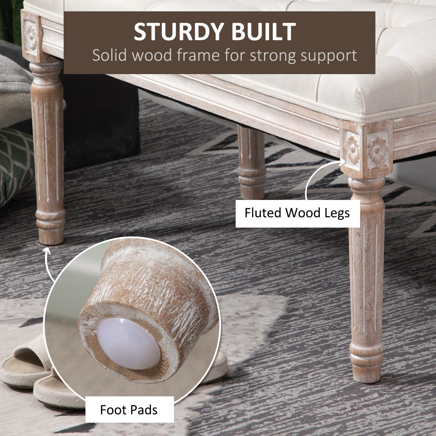 Cream Tufted Bedroom Bench
