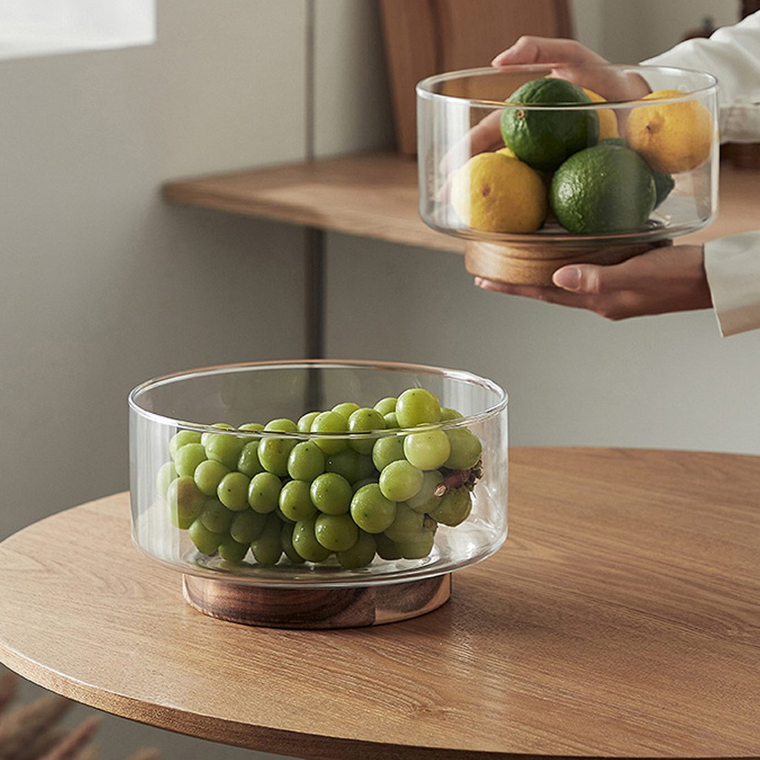A Glass Bowl and Wooden Spoon Set for the Modern Table