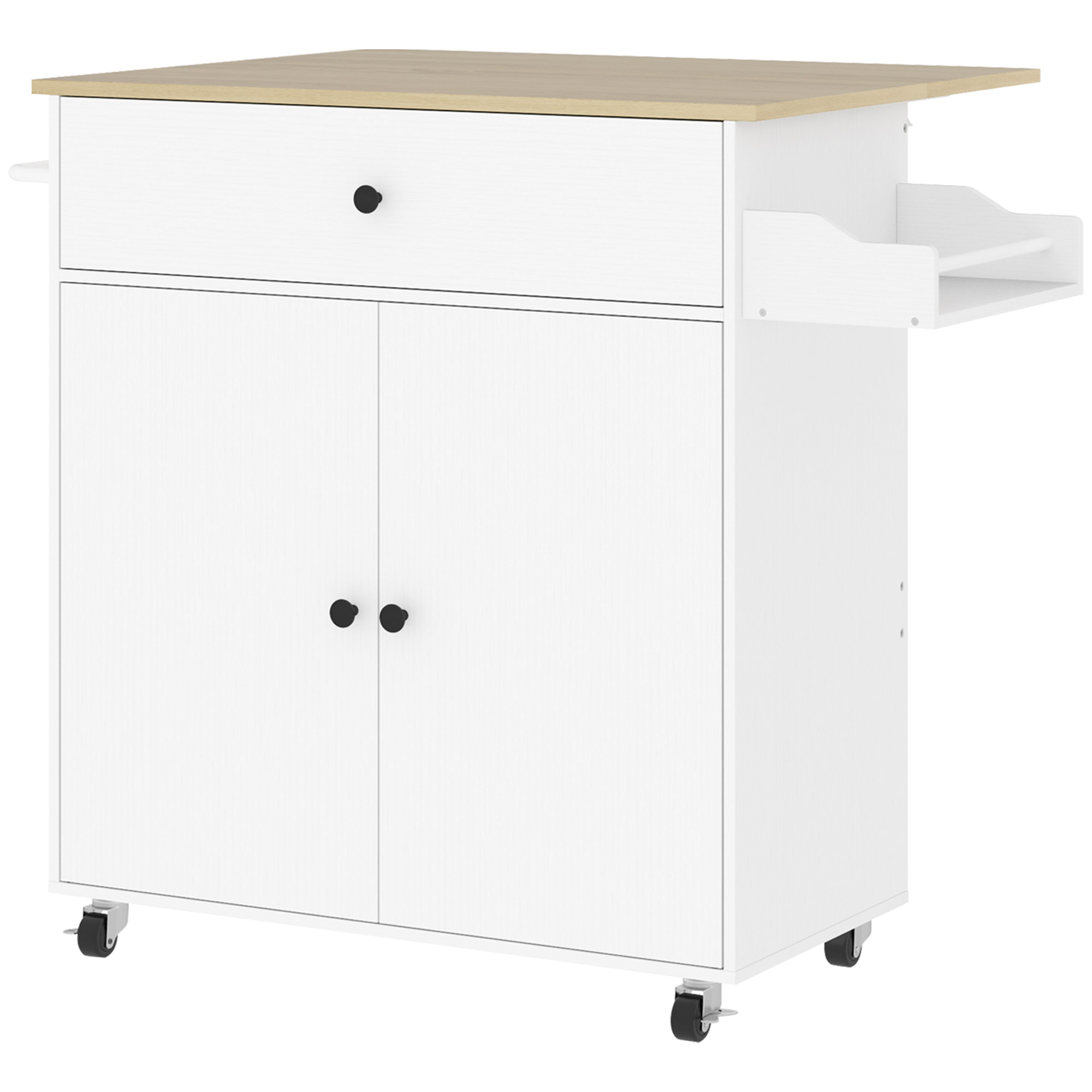 Kitchen Island on Wheels with Drawer, Cabinet and Side Rack