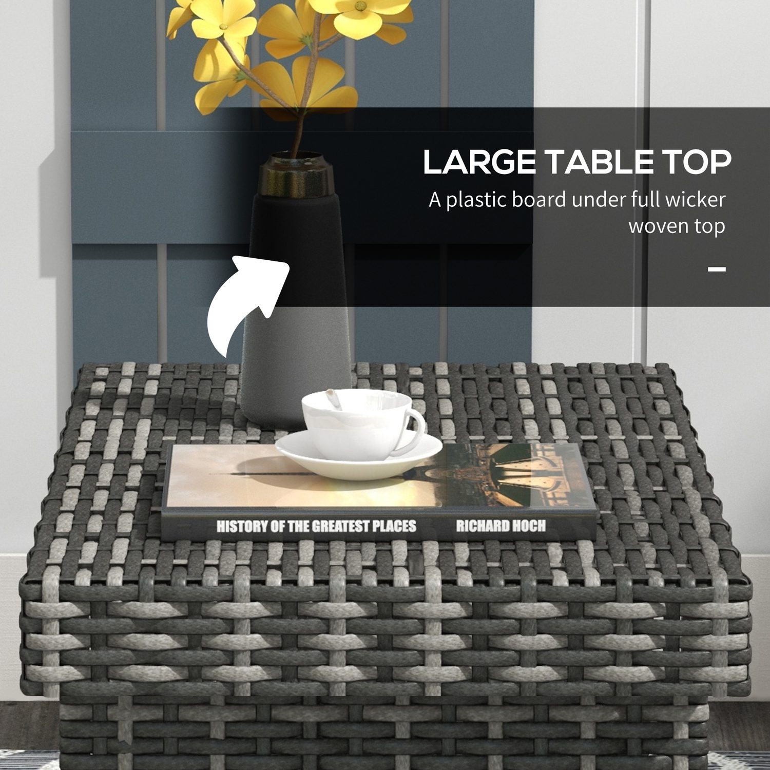 Foldable Rattan Garden Side Table in Mixed Grey for Patio and Balcony