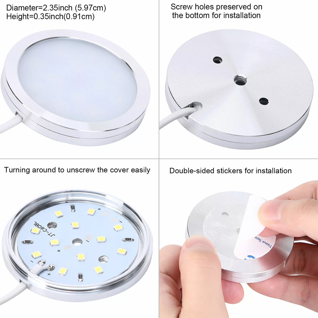 Cool White LED Puck Lights for Cabinets and Shelves