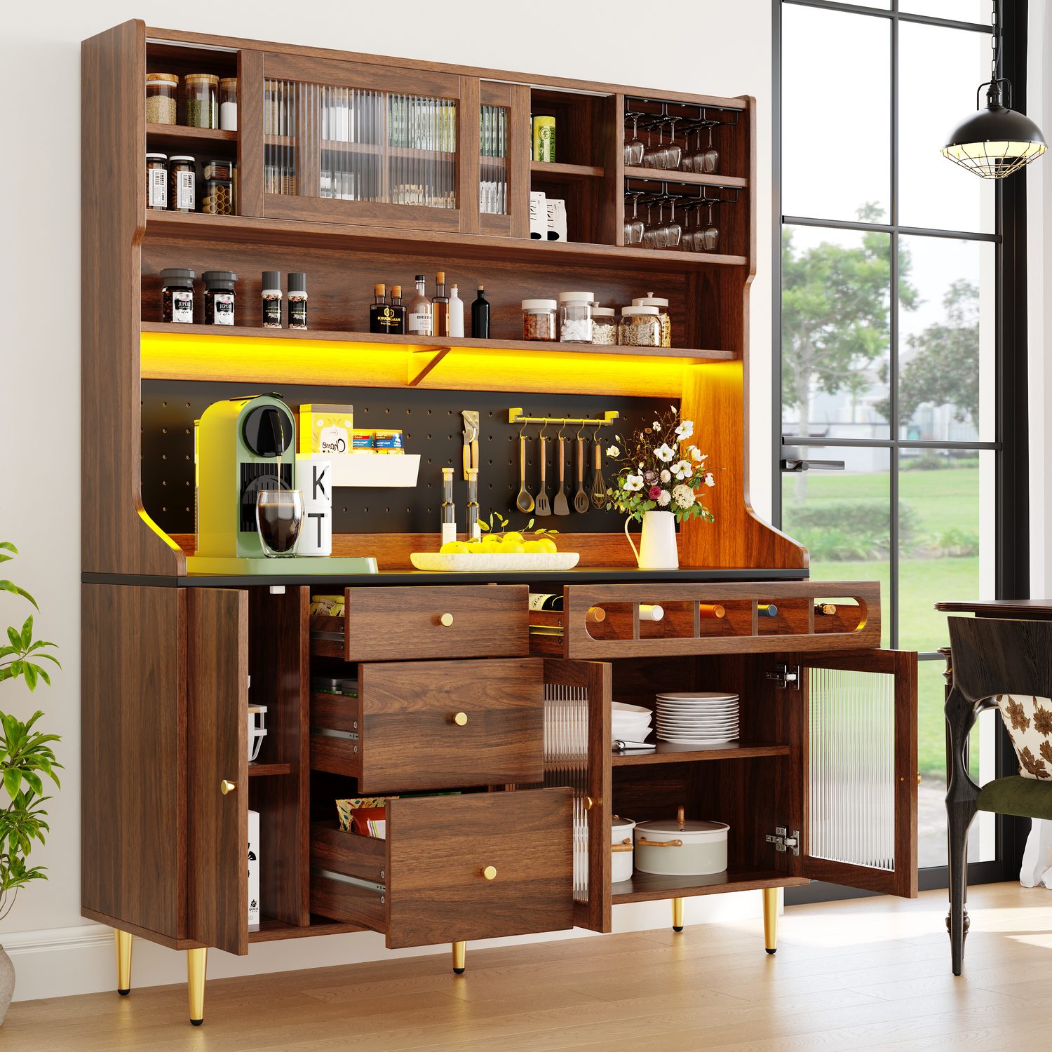 Smart Highboard Storage with Ambient LED Lighting & Wine Rack