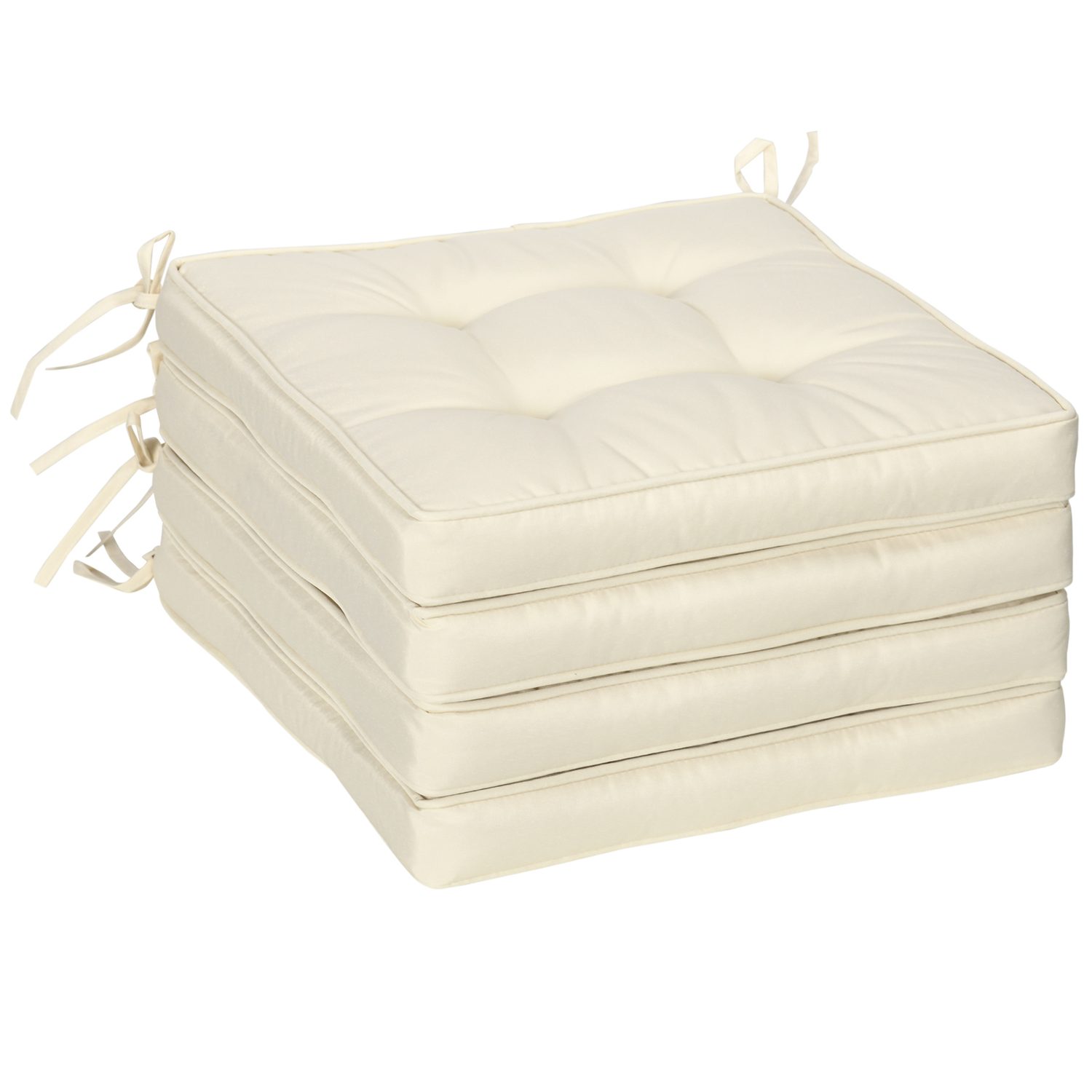 Set of 4 Cream Garden Chair Cushions with Tie Fastenings