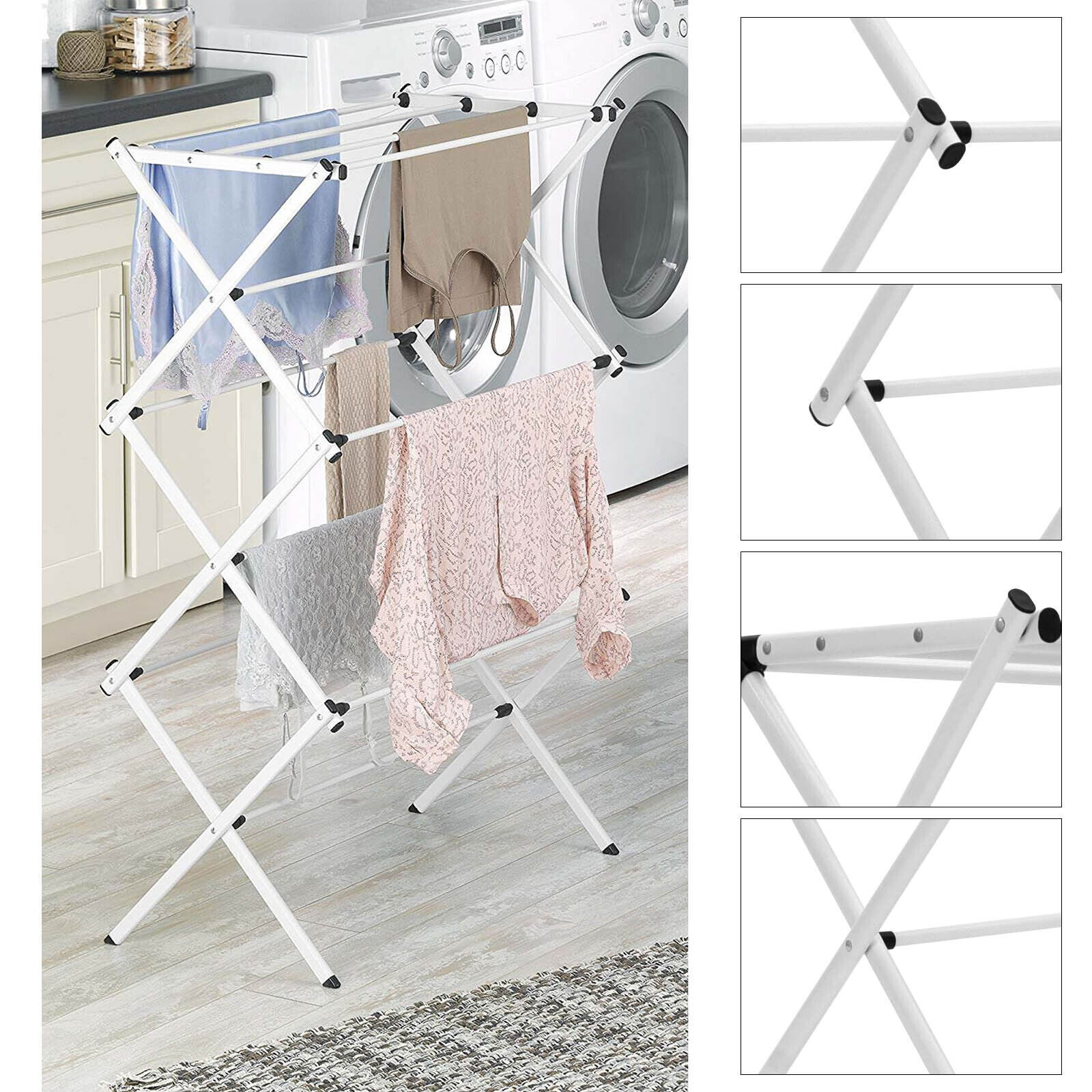 Fold-Away Metal Clothes Airer with Three Drying Tiers