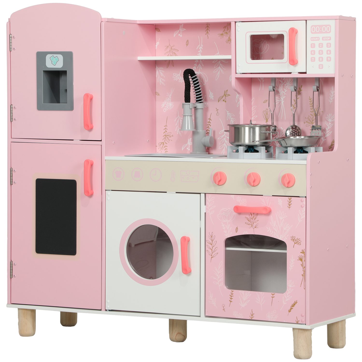 Pink Kids Play Kitchen with Realistic Details