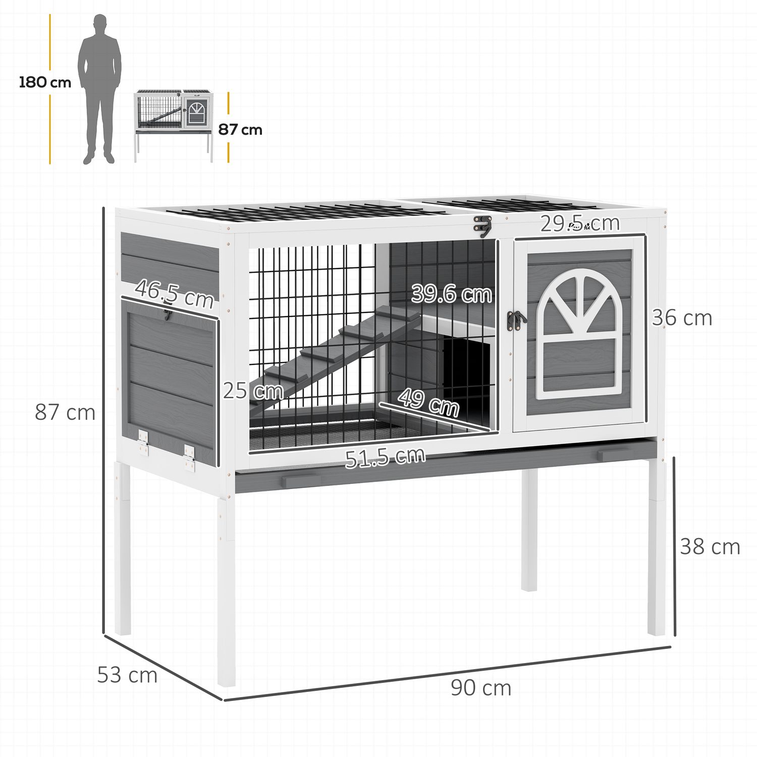 PawHut Wooden Rabbit Hutch with Run and Openable Roof