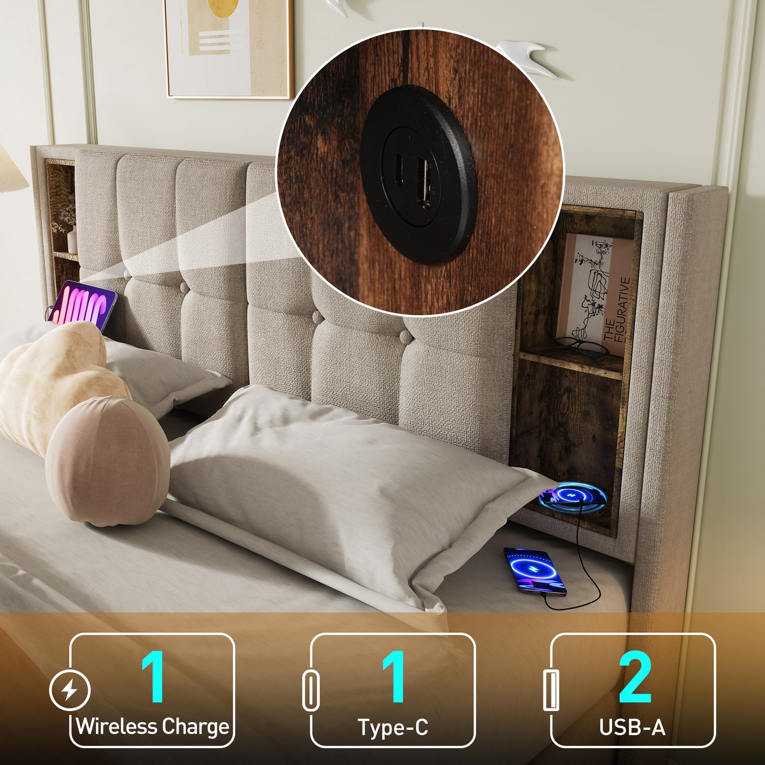 Smart King Size Bed with Hydraulic Storage & USB-C Charging