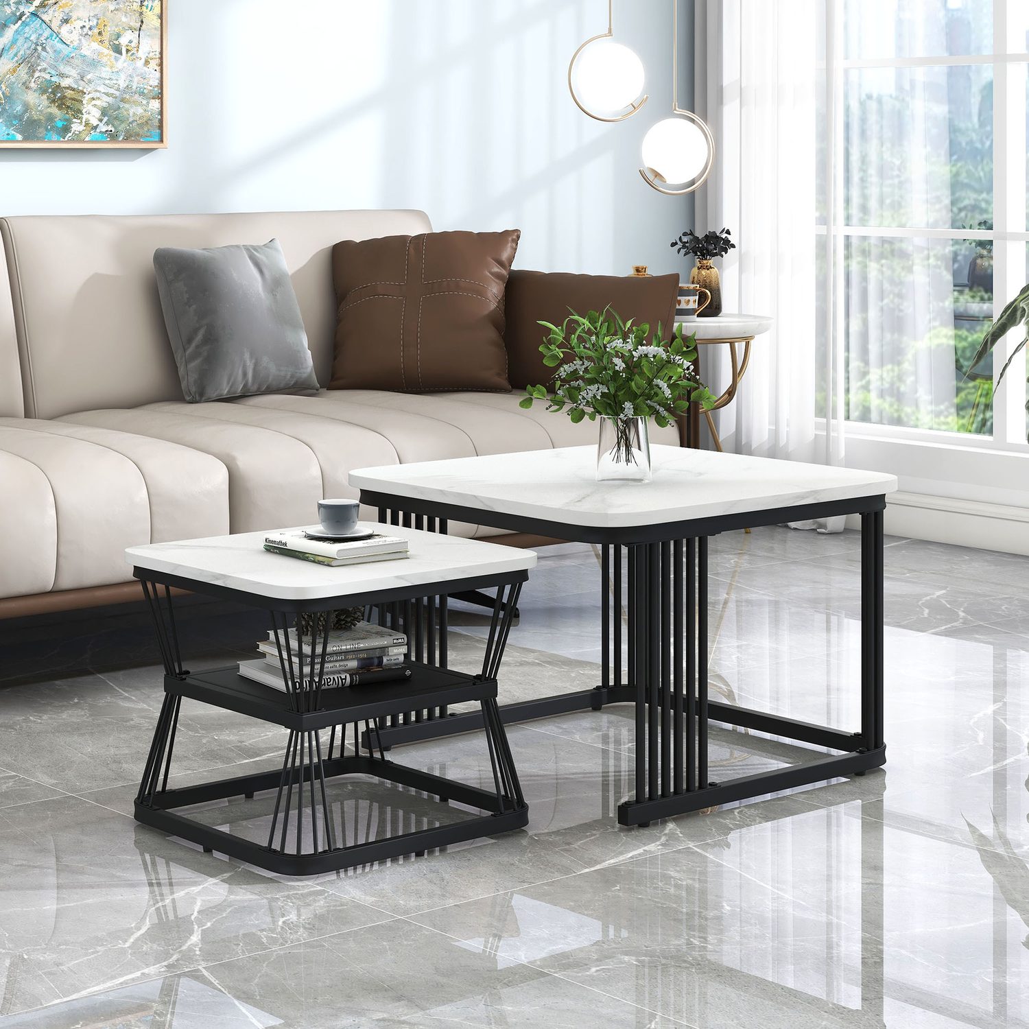 Square Marble Effect Nesting Coffee Tables