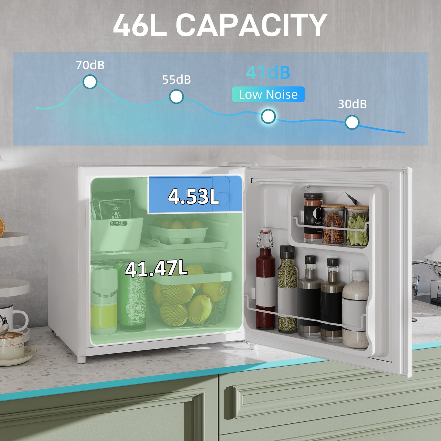 Compact 46-Litre Mini Fridge with Ice Box — For Bedrooms and Offices