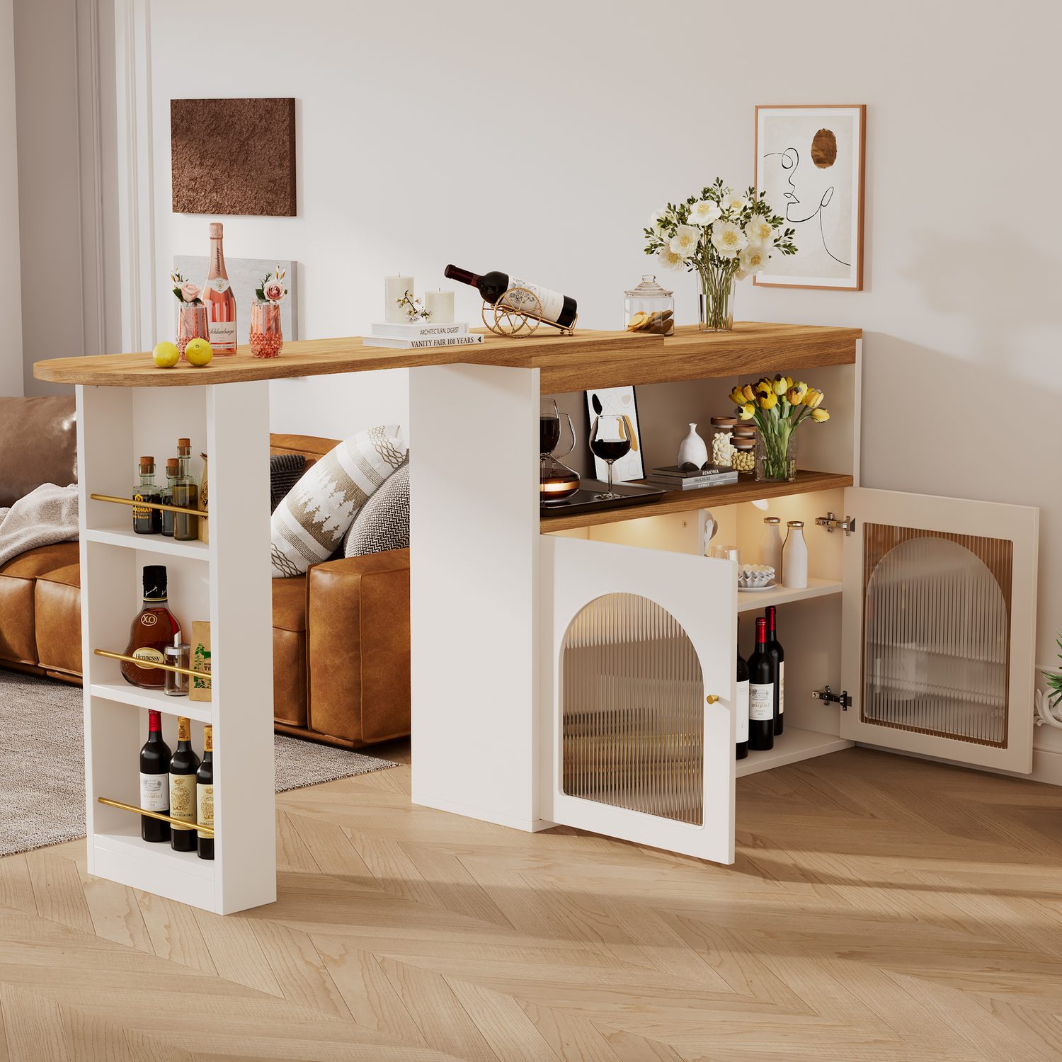 Modern Swivel Kitchen Island with Extendable Dining Table