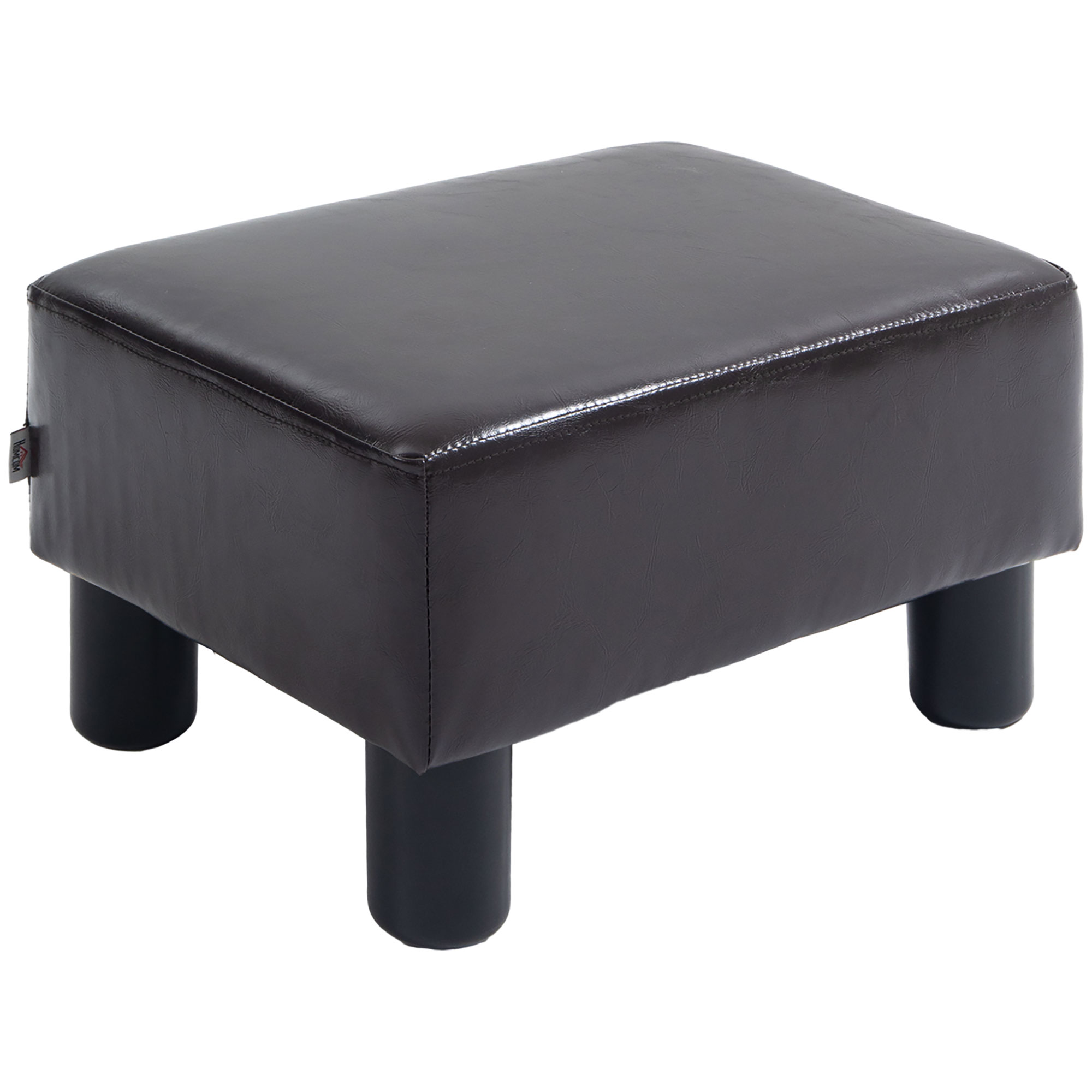Brown PU leather footstool ottoman cube with raised plastic legs