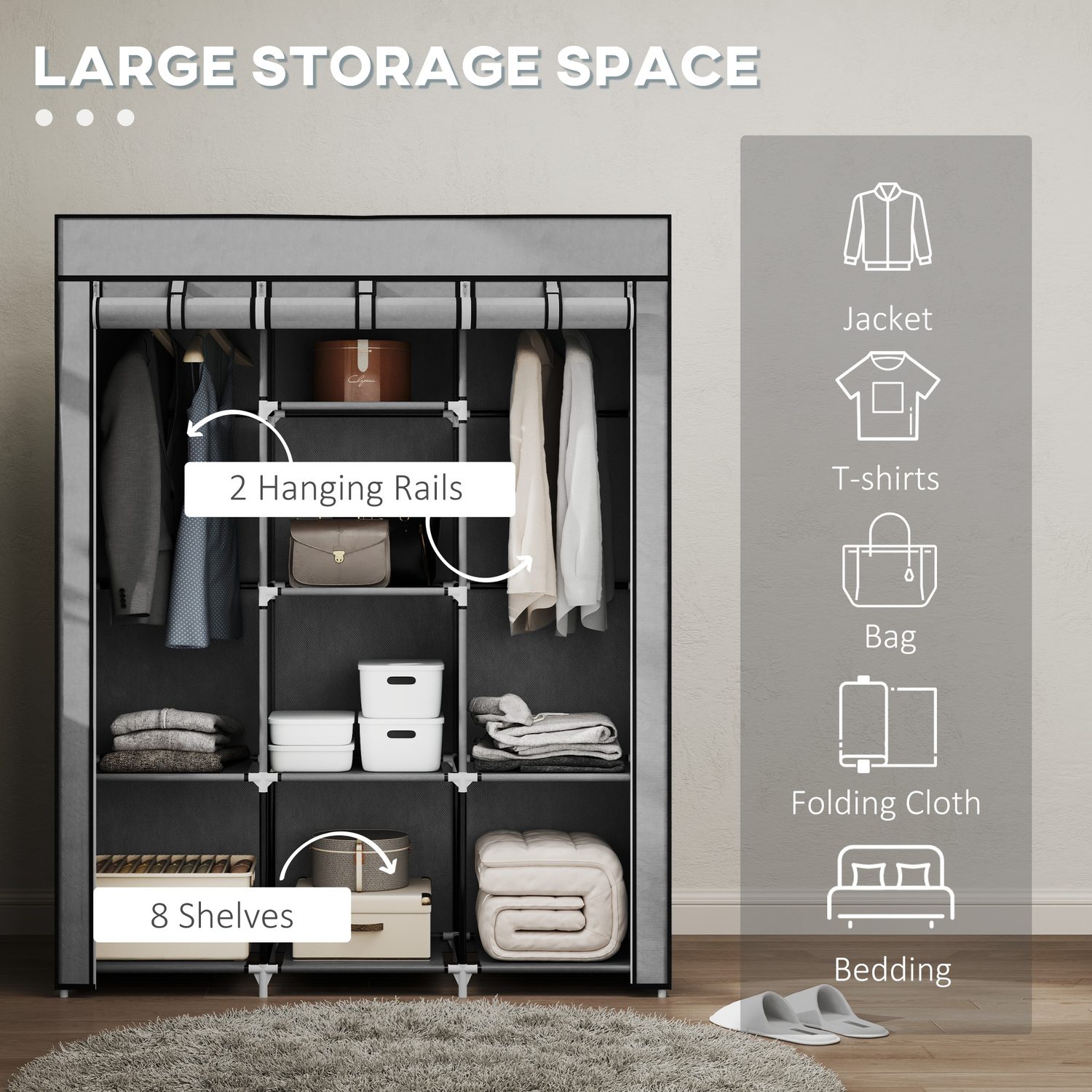 Light Grey Fabric Wardrobe for Clothes Storage