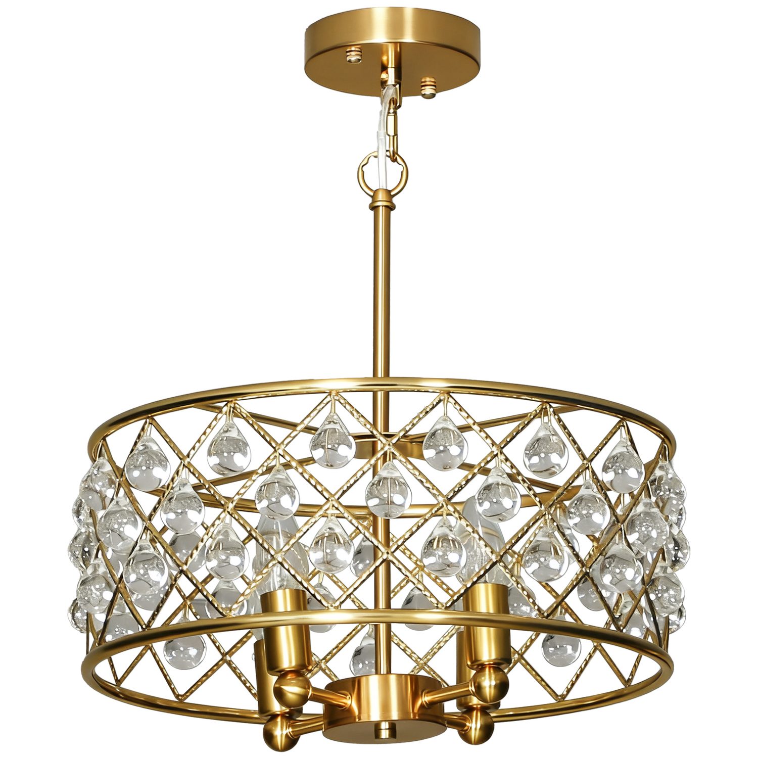 Gold-tone four-bulb crystal chandelier with adjustable chain