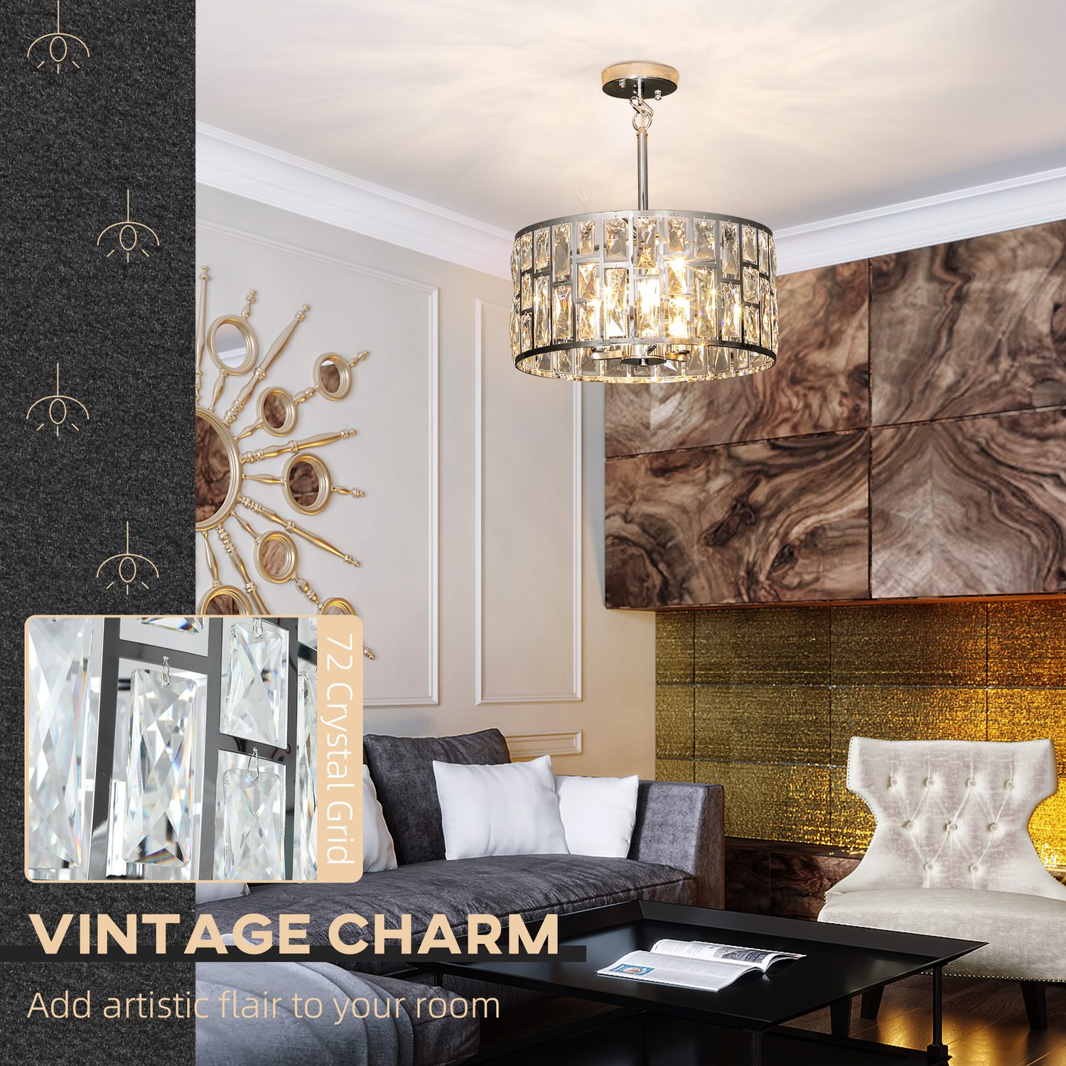 Silver-Tone Glass Chandelier