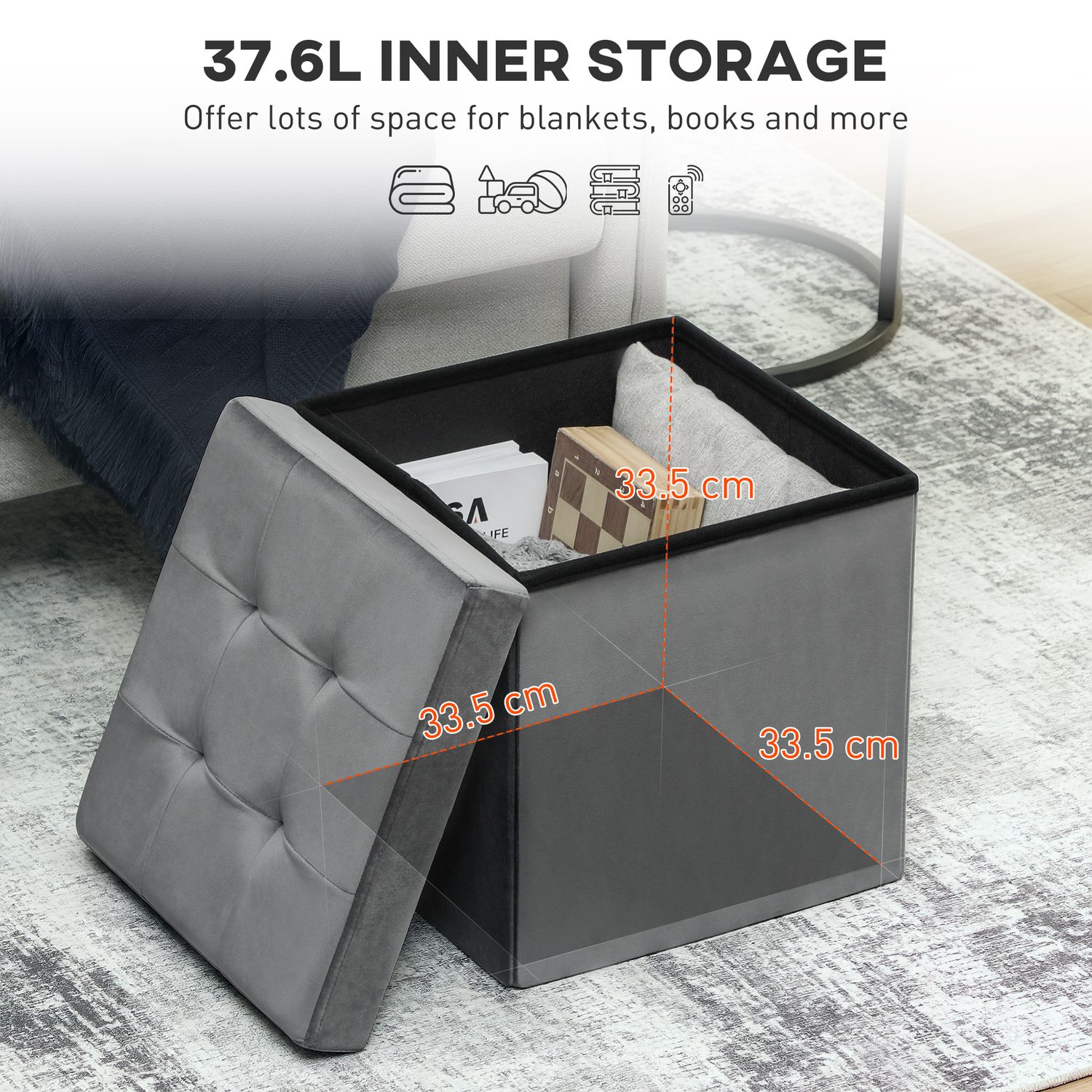 Grey Storage Ottoman for Seating, Feet and Clutter