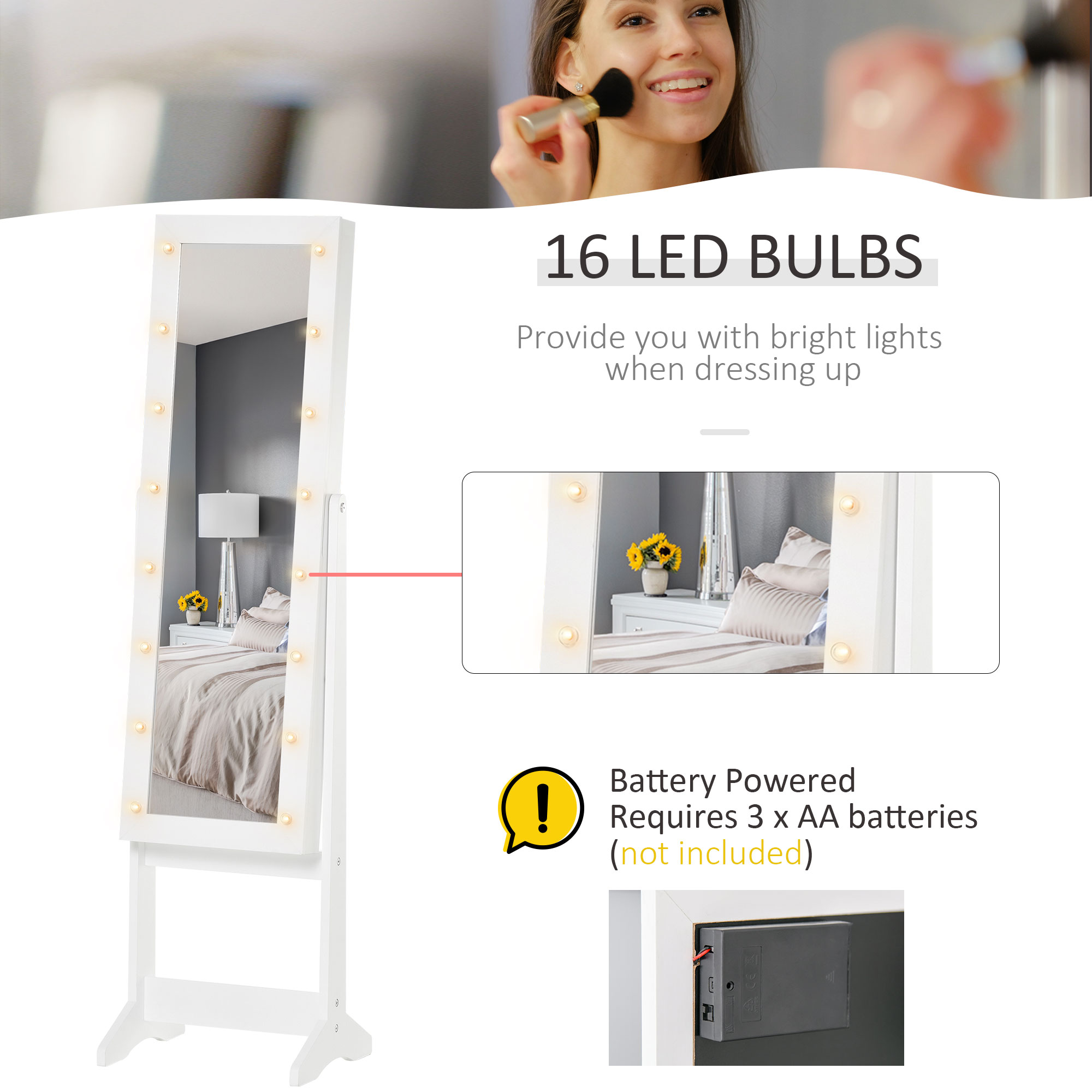Illuminated Free Standing Mirrored Jewellery Cabinet