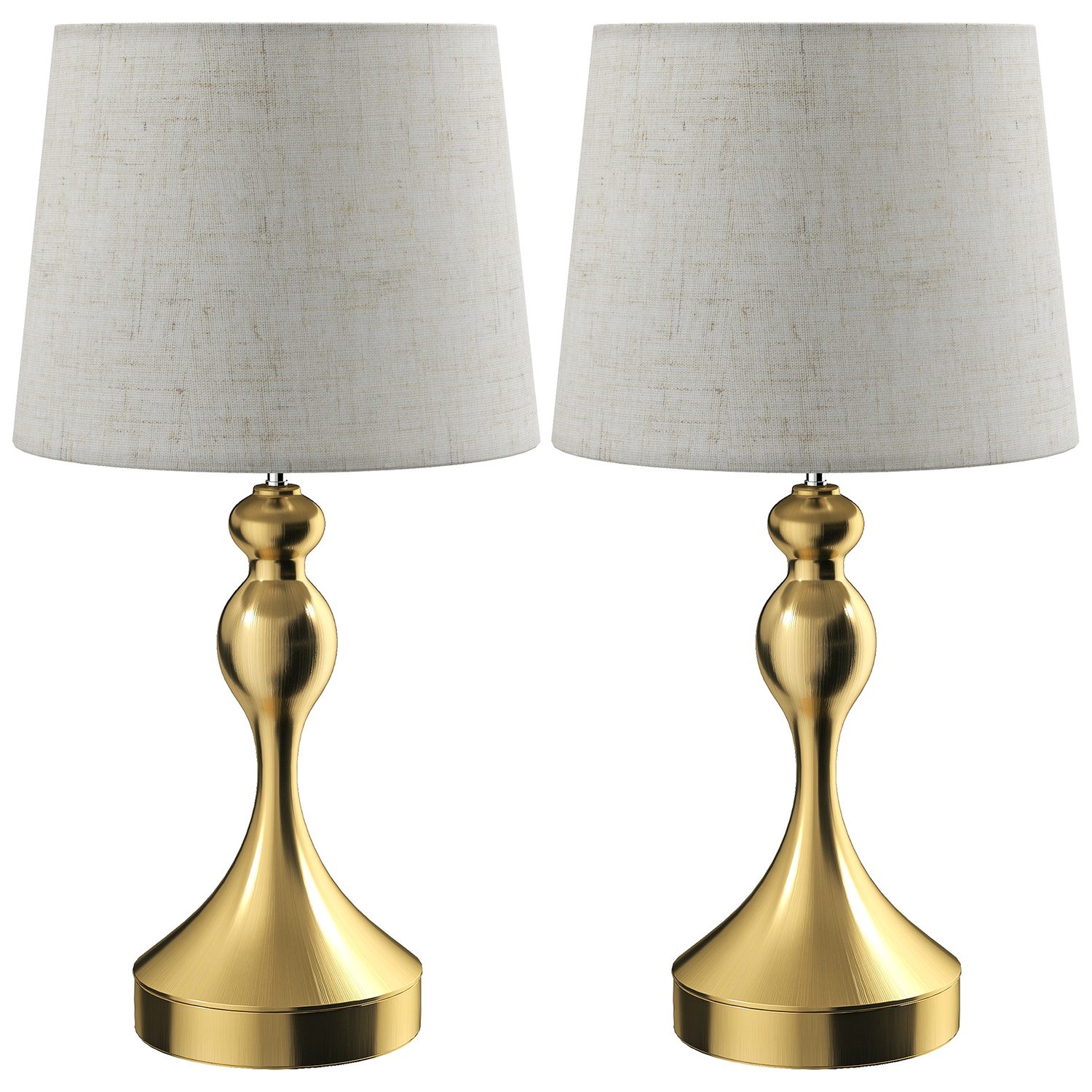 Modern gold bedside lamps set of two with USB ports and three light modes