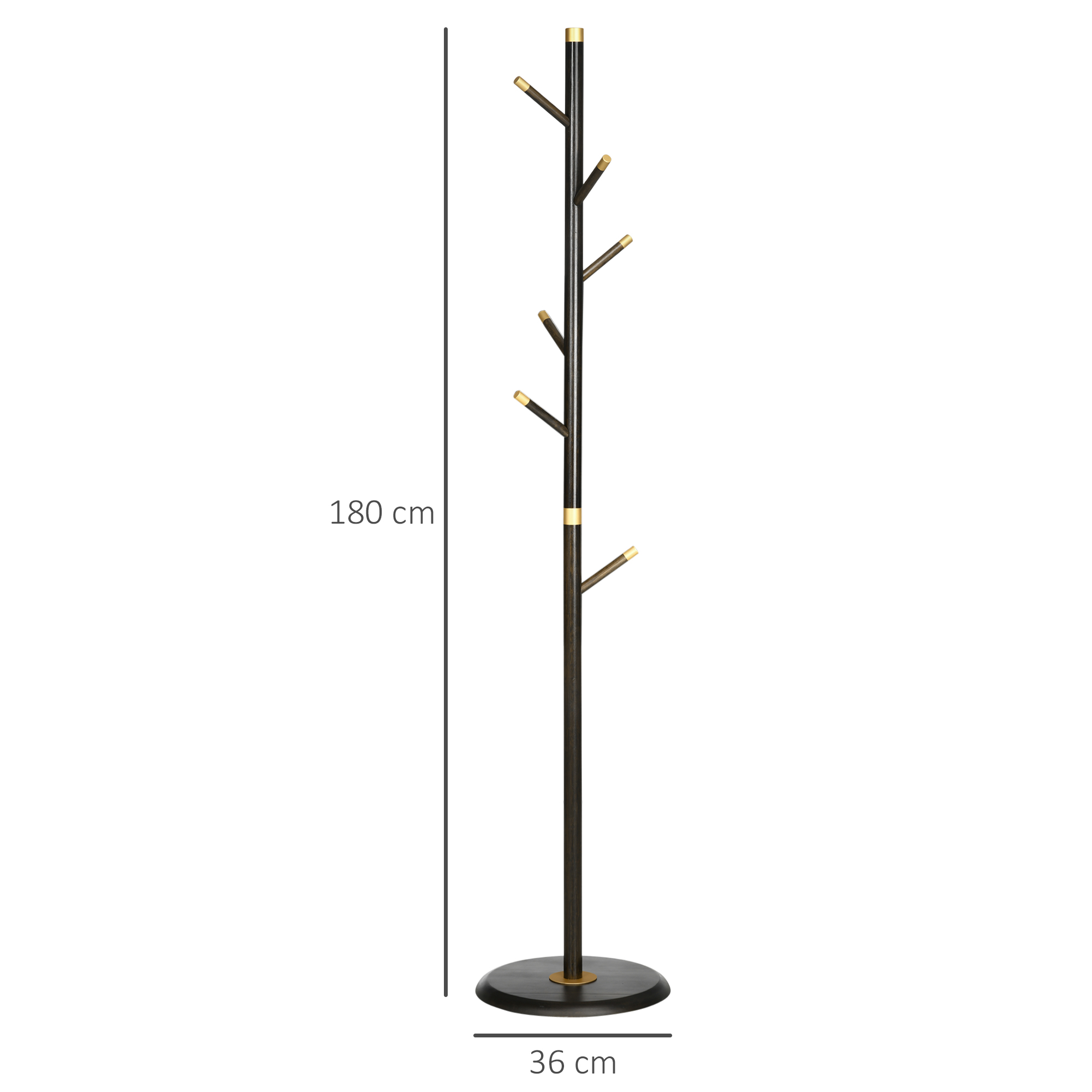 Freestanding walnut coat rack with six hooks