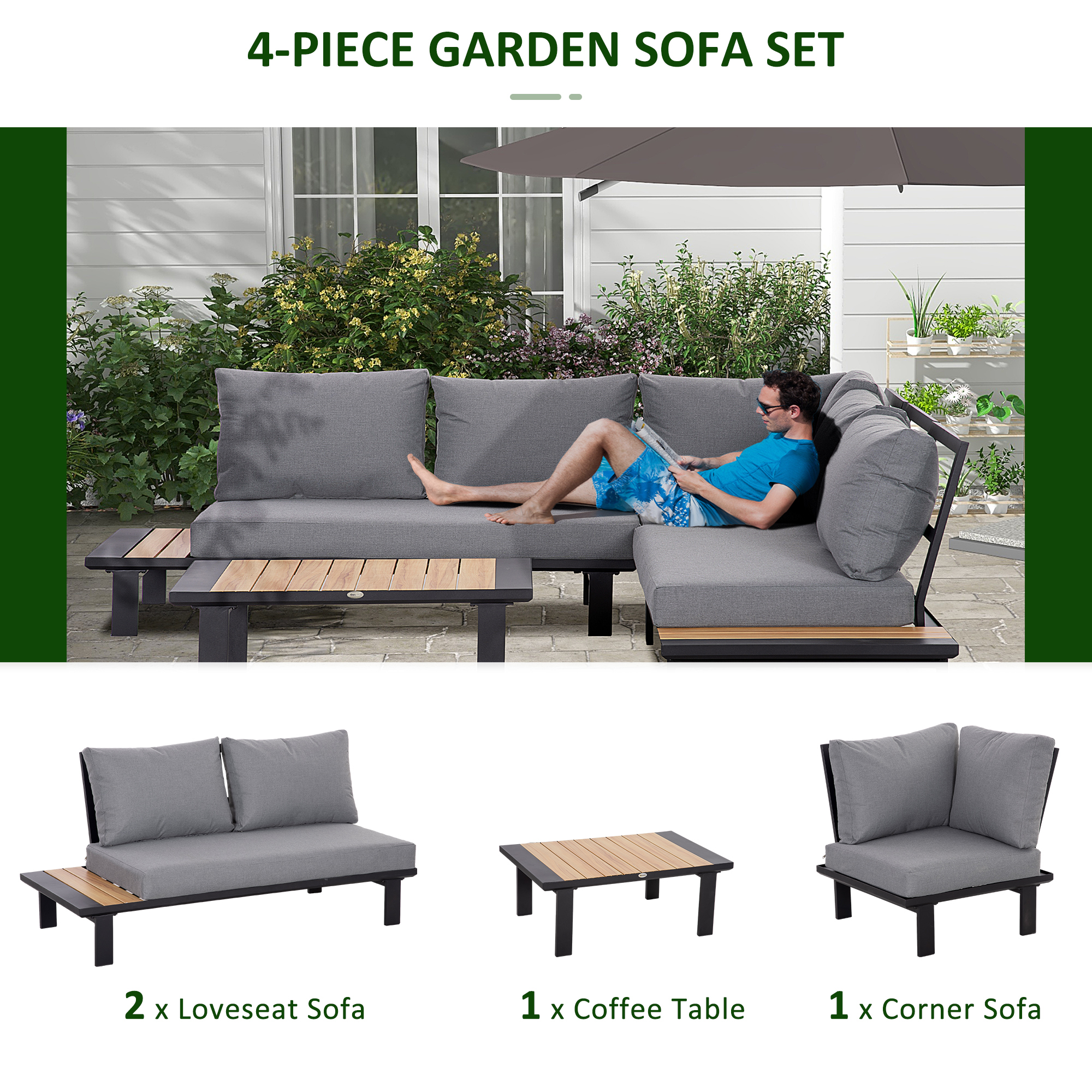 4-Piece Aluminium Corner Sofa Set