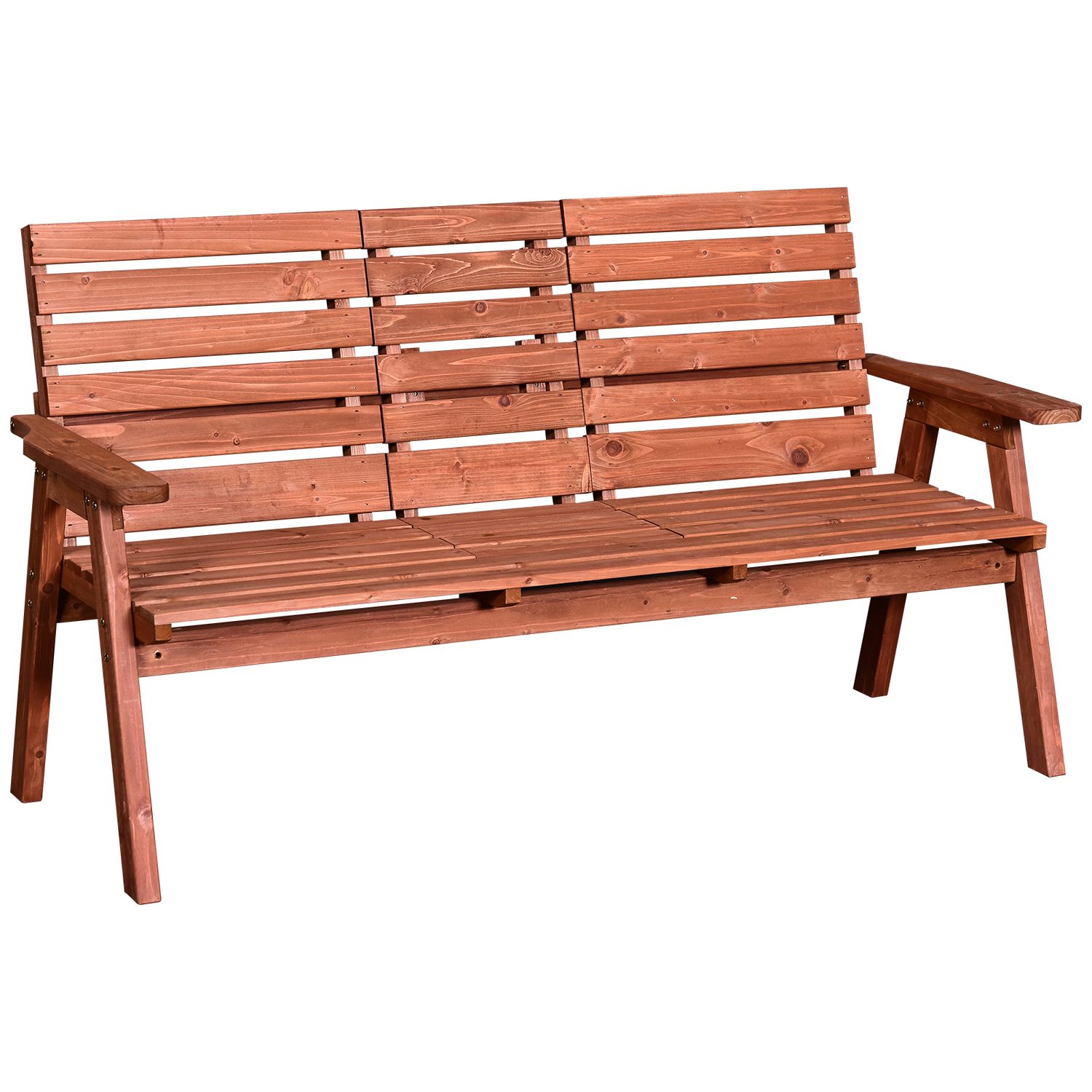 Fir wood convertible bench with the central seat flipped up as a table