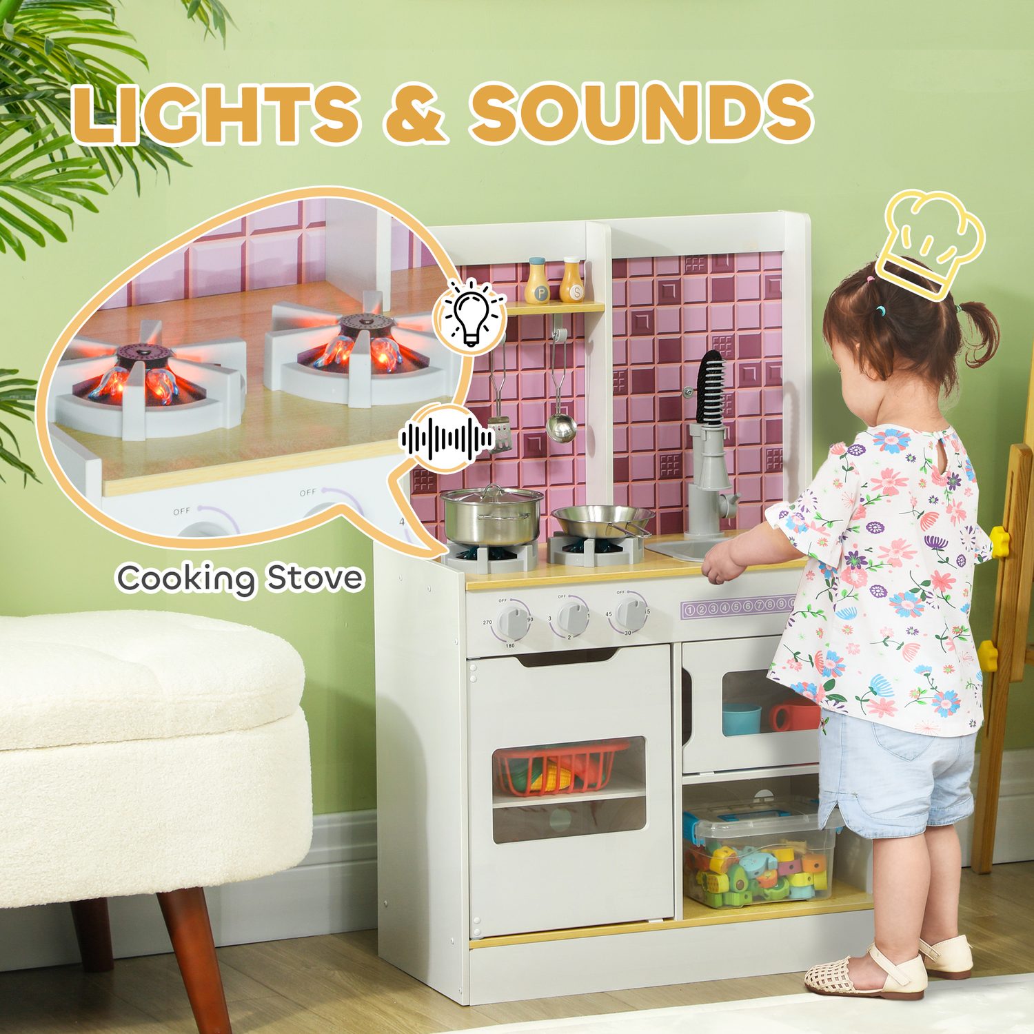 Interactive White Kids Kitchen