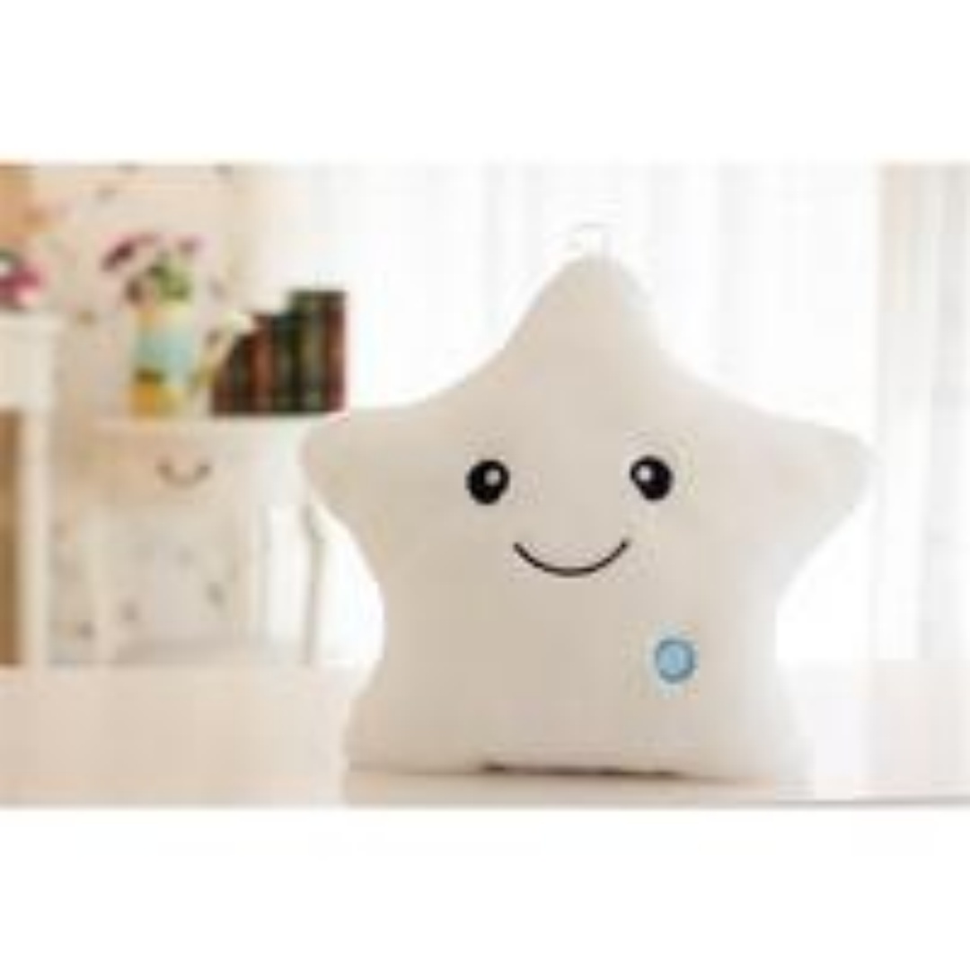 Light-Up Smiling Star Cushion in Plush White