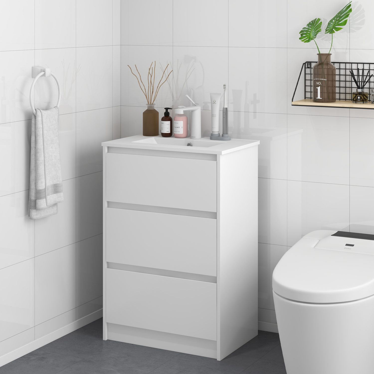 600mm White Gloss Vanity Unit