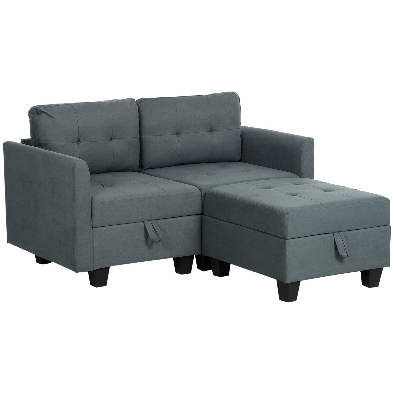 Modular Dark Grey Sofa with Under-Seat Storage and Ottoman