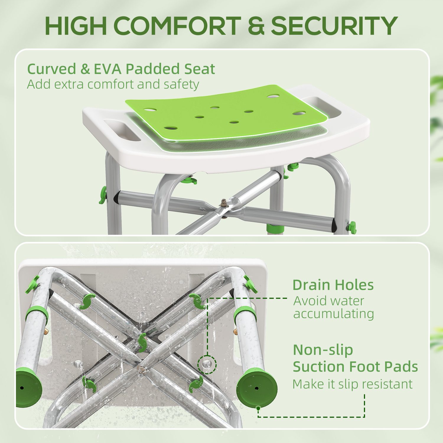 Green Adjustable Shower Stool with Curved Seat