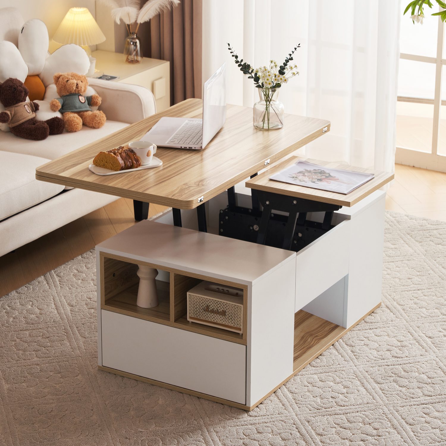 White & Oak Lift-Top Coffee Table