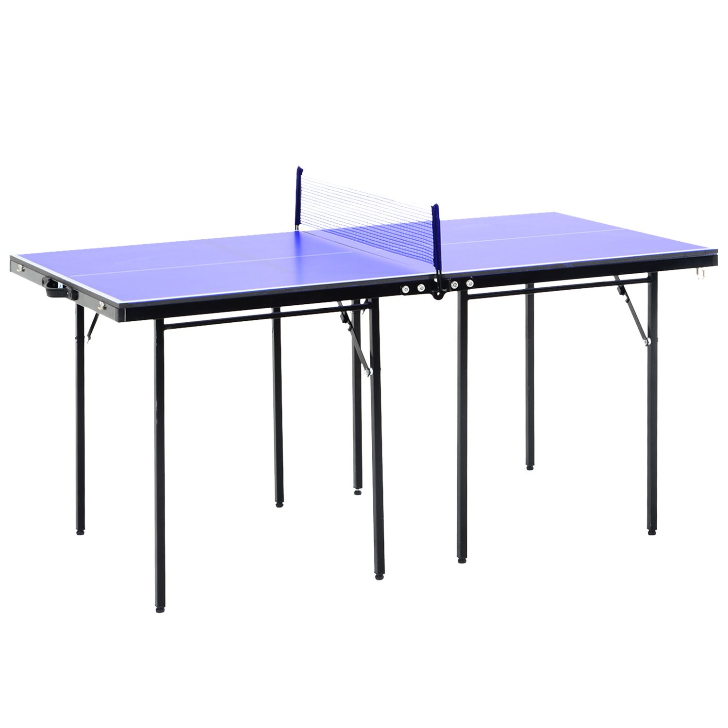 Compact Folding Table Tennis Table — Blue MDF Surface with Steel Frame