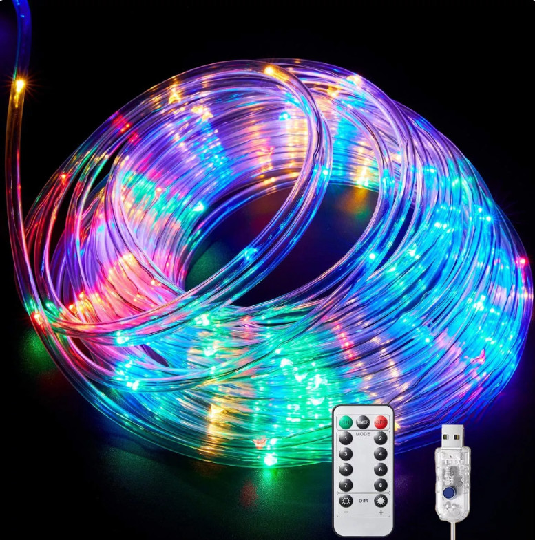 Multicolour LED Rope Lights – 12M USB Powered for Garden & Party