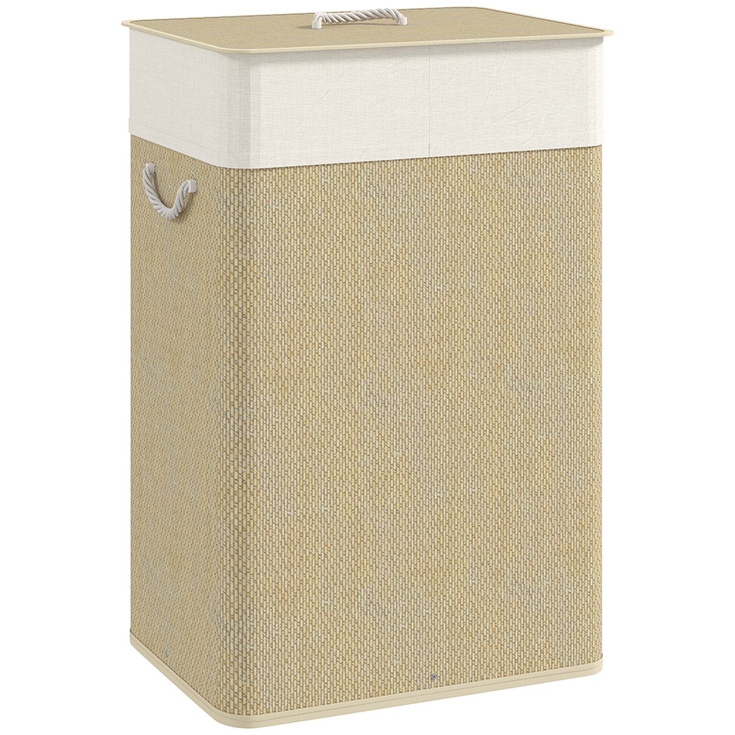 Natural bamboo laundry basket with lid and rope handles