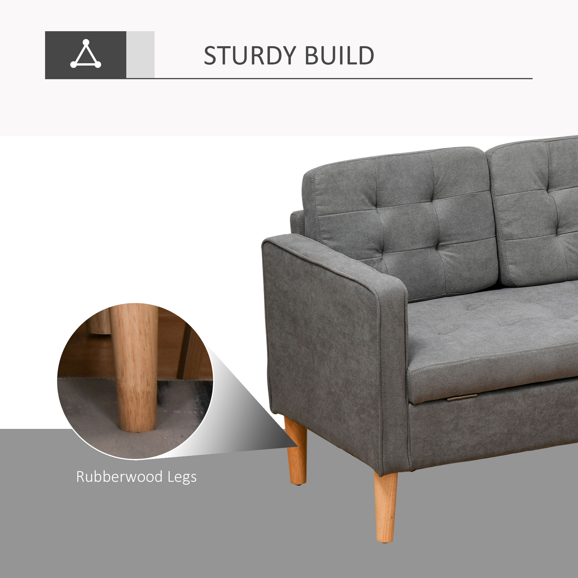 Modern Grey 3 Seater Sofa with Clever Hidden Storage