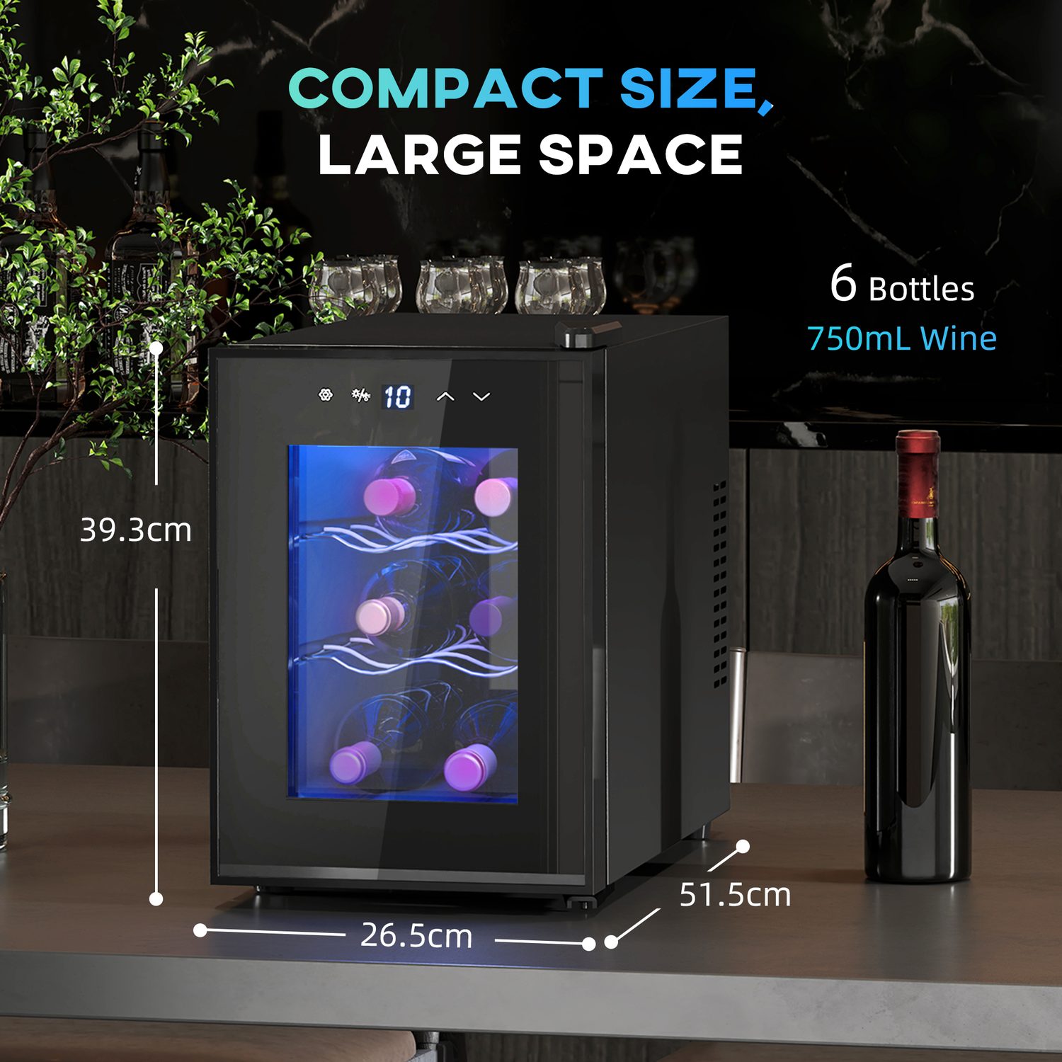 Compact Six-Bottle Wine Fridge with Touch Control and LED Interior